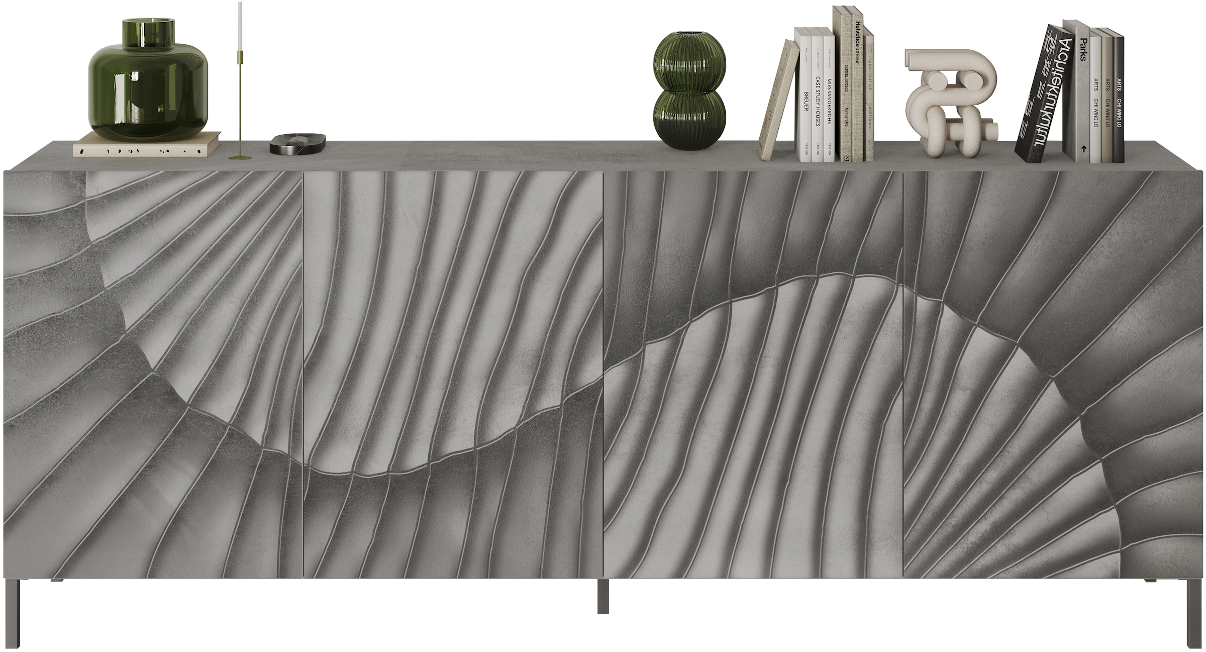 INOSIGN Sideboard »Snake, Kommode, Anrichte, Stauraummöbel Breite 241 cm, Siebdruck-Front« moderne Wohnmöbel, 4 Türen, viel Stauraum, stilvoll und funktional