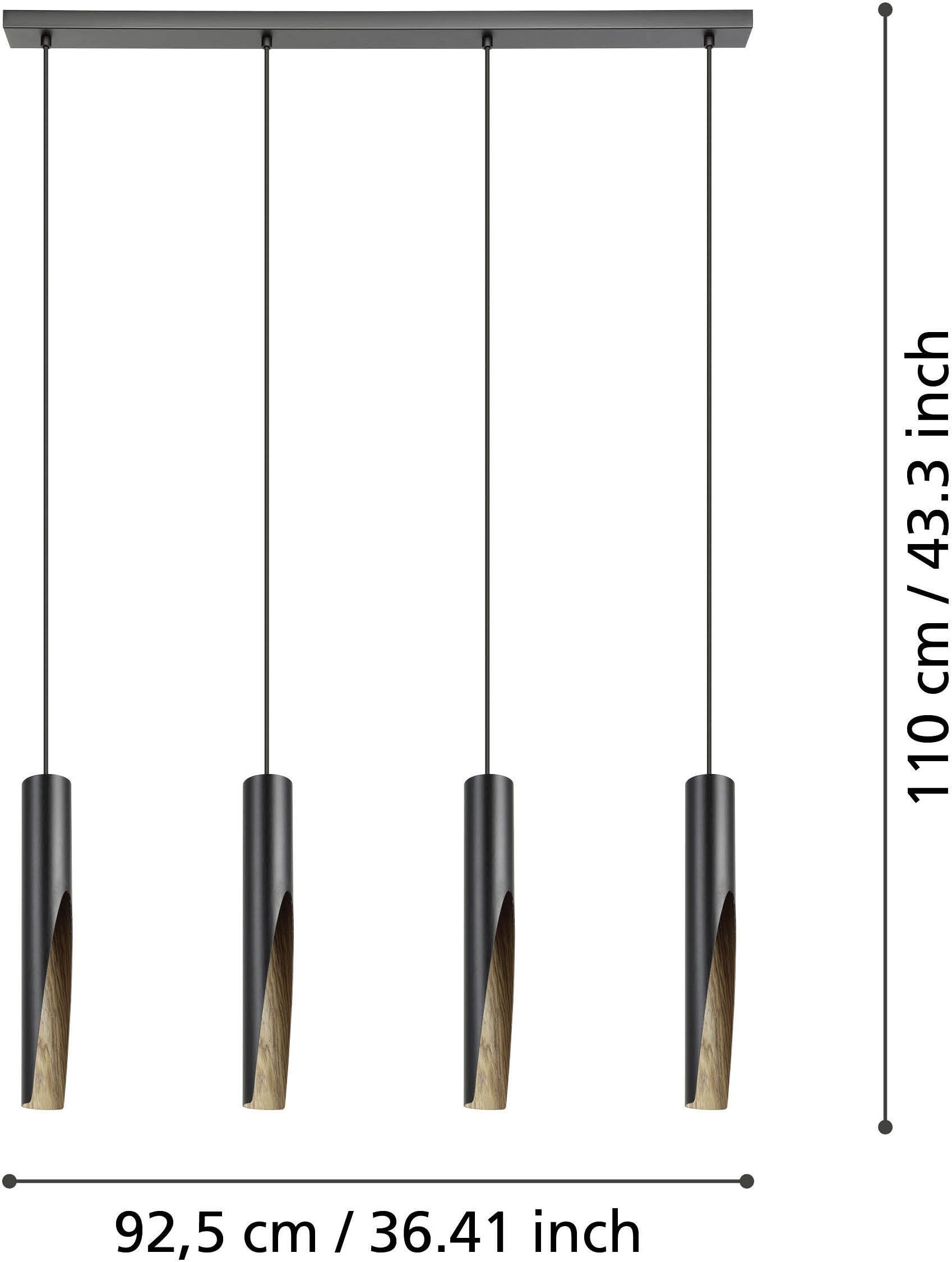 EGLO Hängeleuchte »BARBOTTO Pendellampe - Stahl, Holz - GU10 - 4X4,5W - IP20« GU10 1 Stk. Hängelampe, Deckenlampe, Wohnzimmer, Esszimmer, L92,5 x B6 x H110 cm