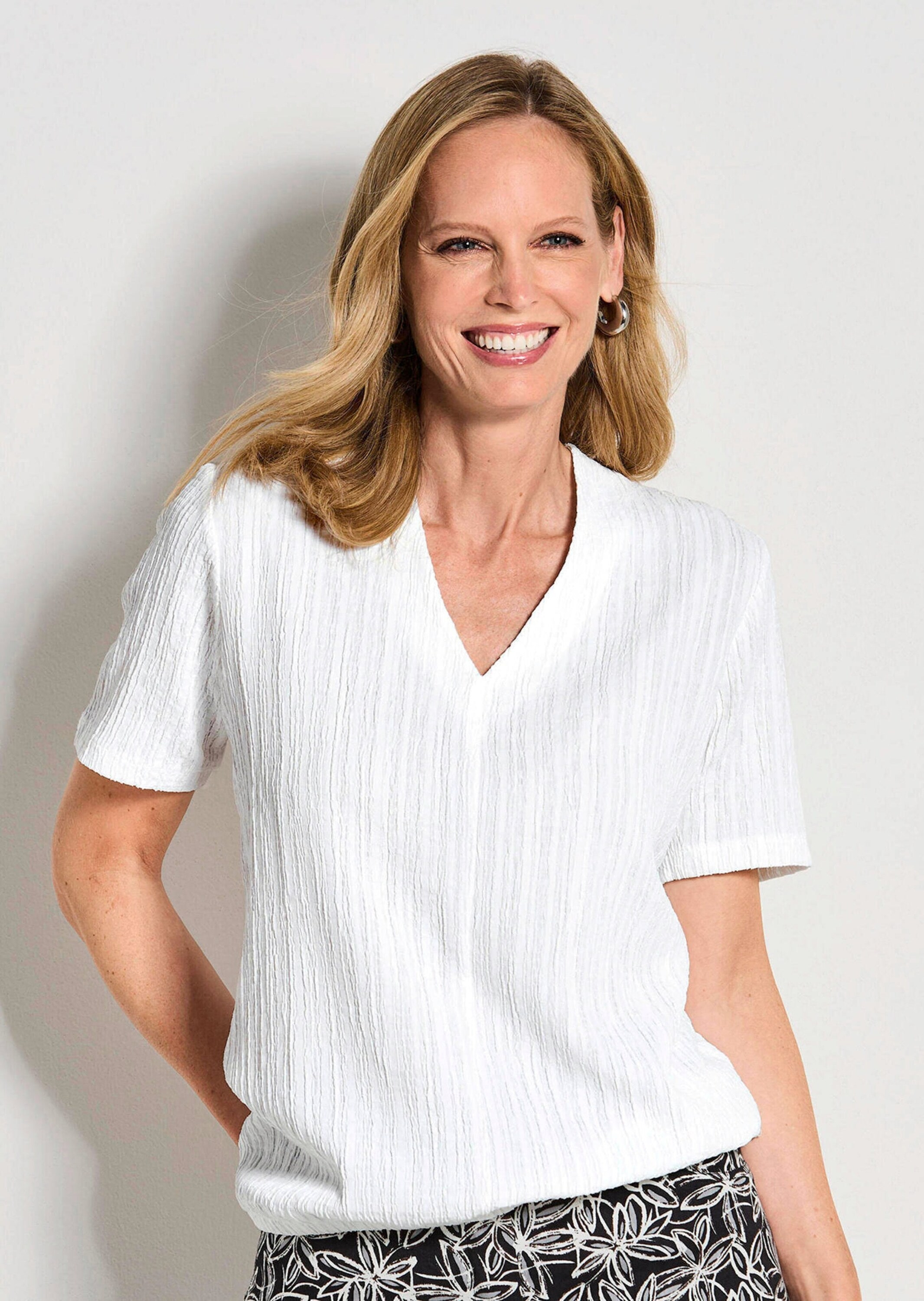 GOLDNER Kurzarmshirt »Businessshirt in Crash-Optik« Gummibündchen am Bund