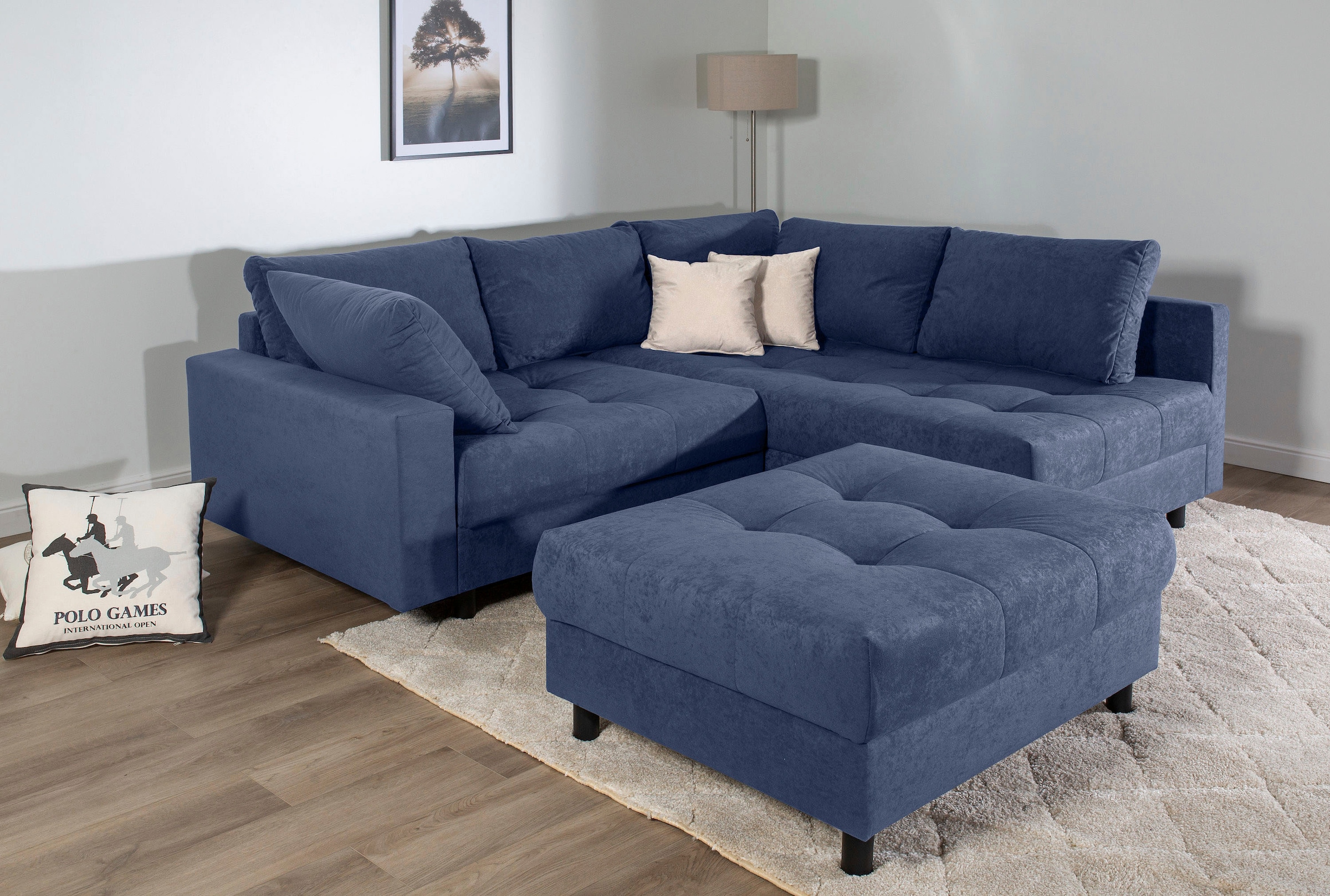 COLLECTION AB Ecksofa »Toni L-Form, B: 215 cm« Set: Sofa & Hocker, 2 Zierkissen, Federkern