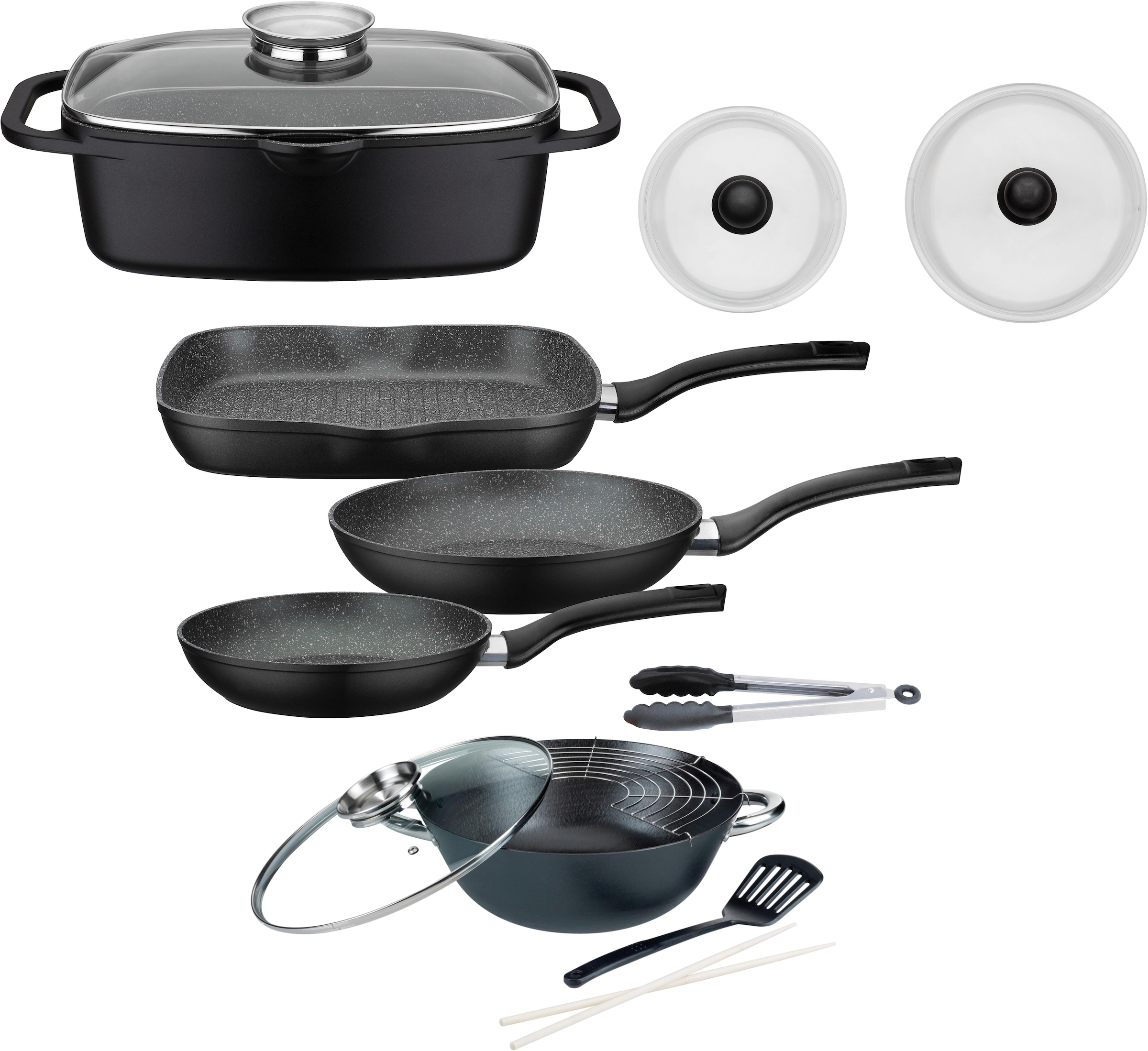 GSW Topf-Set »Gourmet«, Aluminiumguss, (Set, 8 tlg., (3-tlg. Pfannen-Set, 2  Glasdeckel, 1 Bräter, 1 Wok, 1 Küchenzange), Induktion kaufen bei OTTO