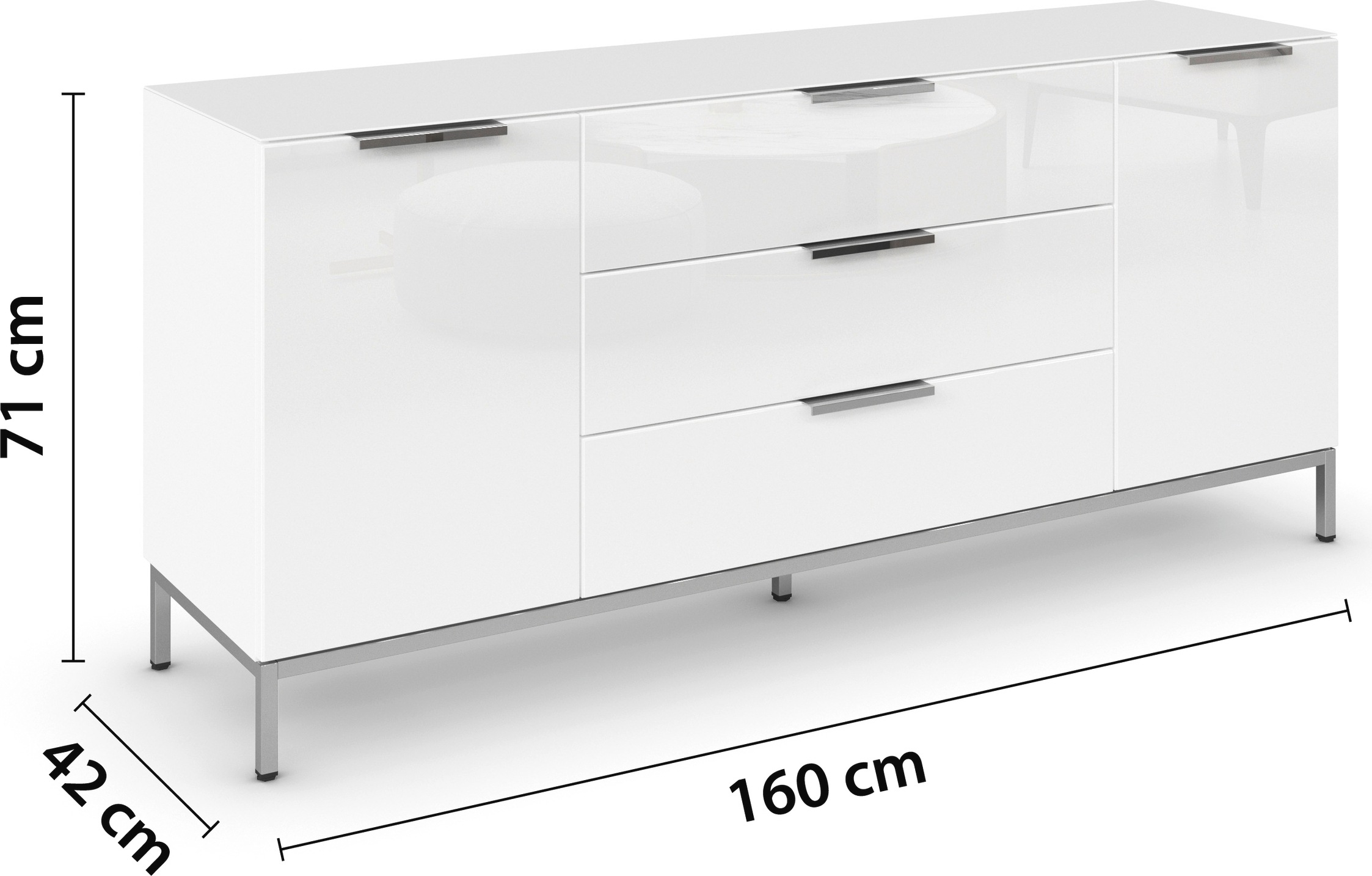rauch Kombikommode »Kommode Türkommode Sideboard Kombikommode FLIPP mit Glasfront« Breite 160 cm mit 2 Einlegeböden,  2-türig, 3 Schubladen, Soft-Close-Funktion, Oberboden und Front Glas