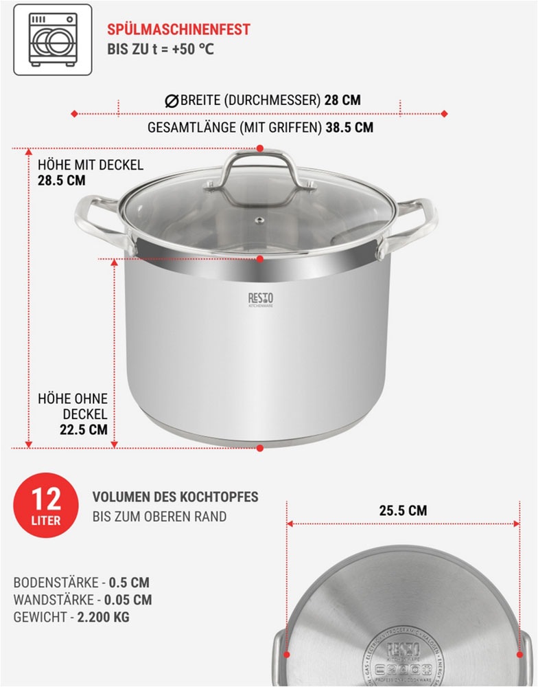 RESTO Kitchenware Kochtopf »Libra, Universaltopf energiesparend und spülmaschinenfest« 2 Stk. tlg. Edelstahl 18/10