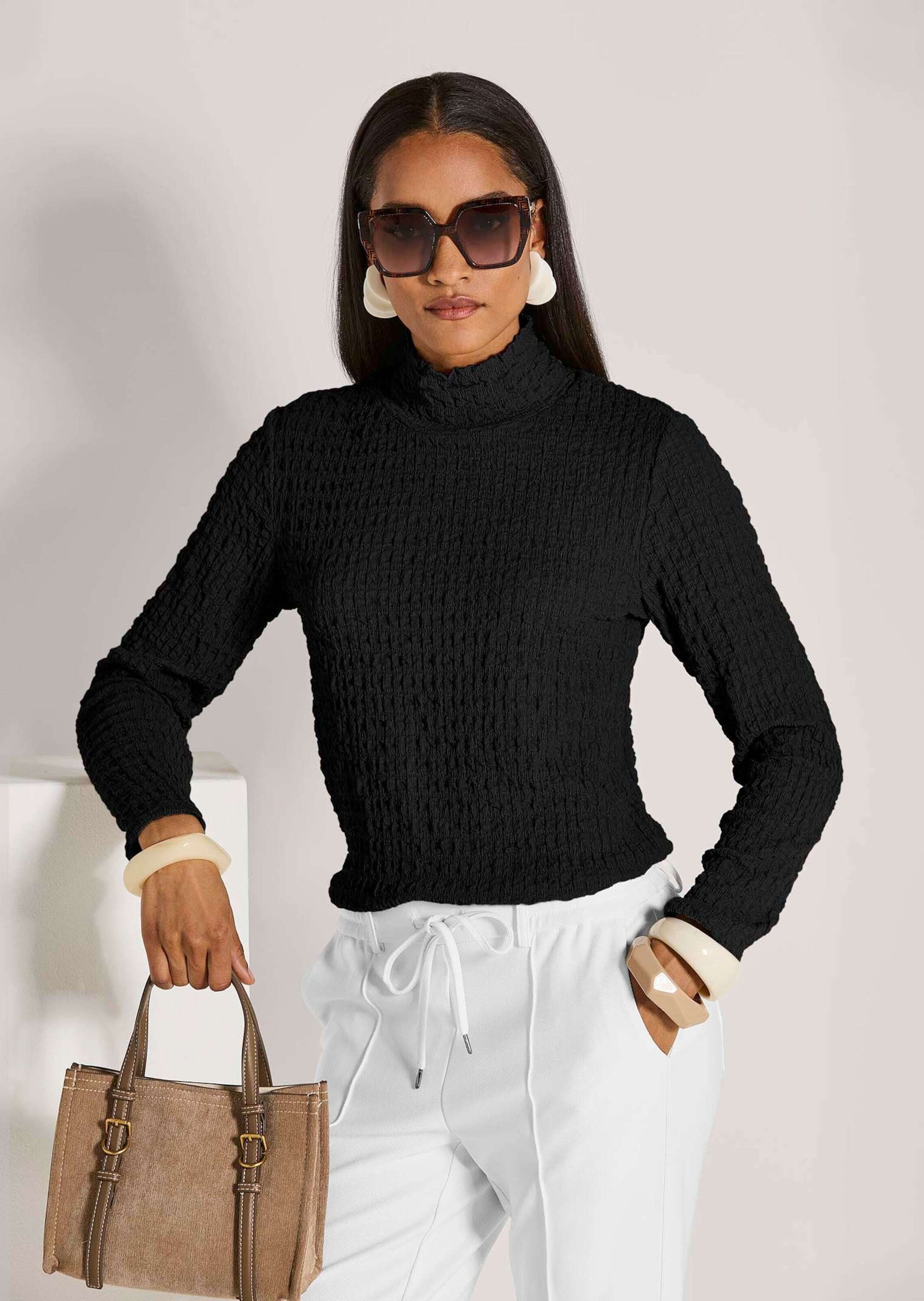 MADELEINE Langarmshirt »Jerseybluse Elegantes Oberteil mit Stehkragen«