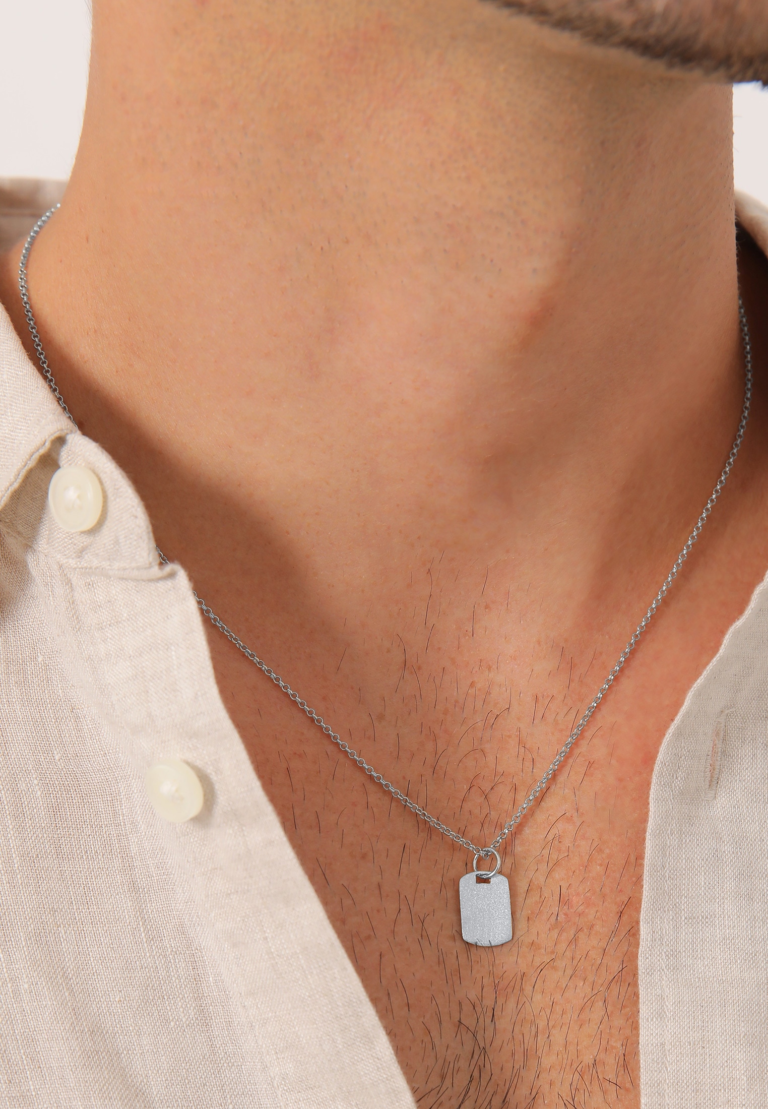 Kuzzoi Kette mit Anhänger »Halskette Herren Dog Tag Military Platte Brushed 925 Silber«