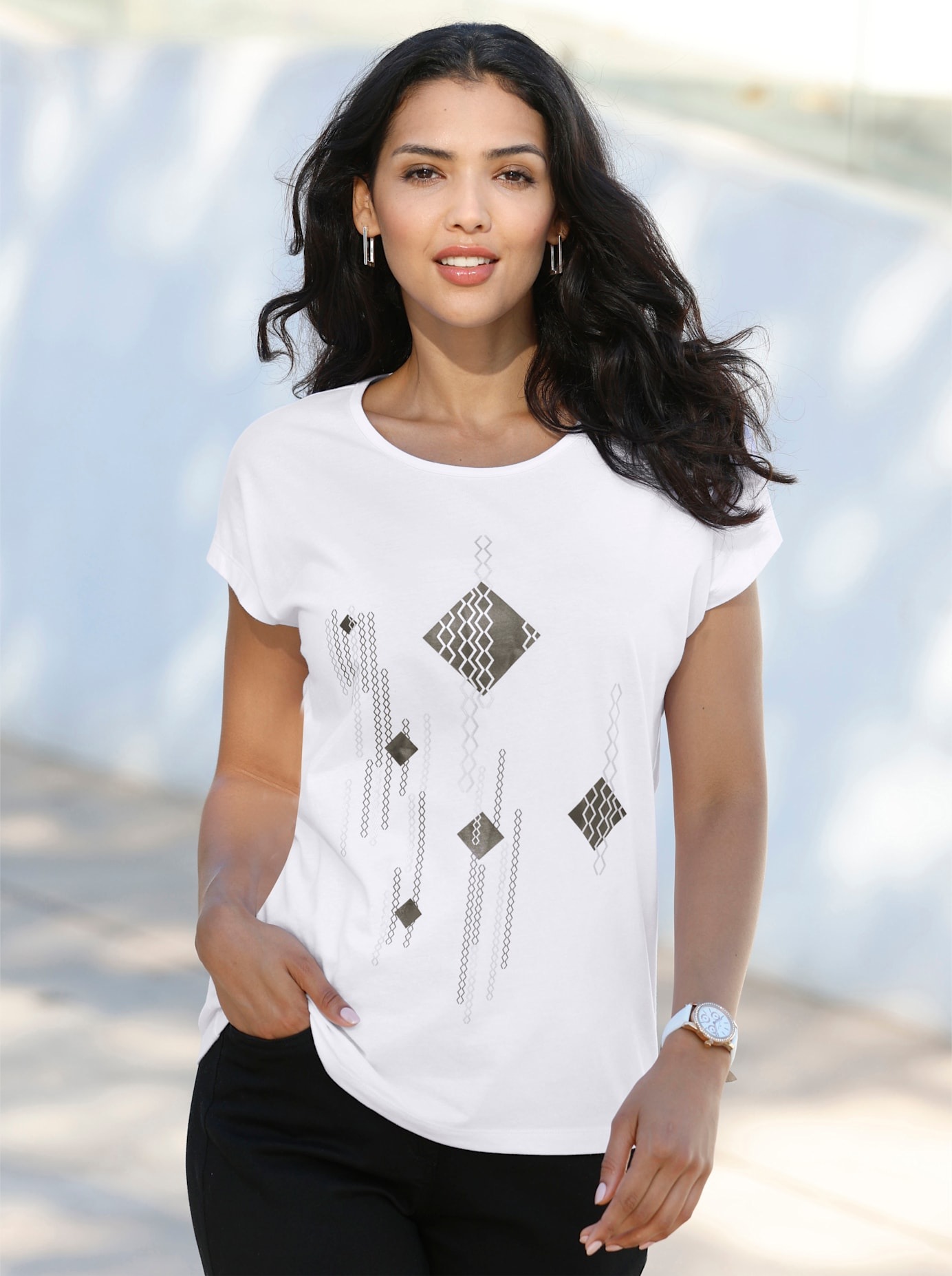 Classic Basics Damen Kurzarmshirt »Kurzarm-Shirt« 1 Stk. tlg. in schwarz-weiß, Größe 40