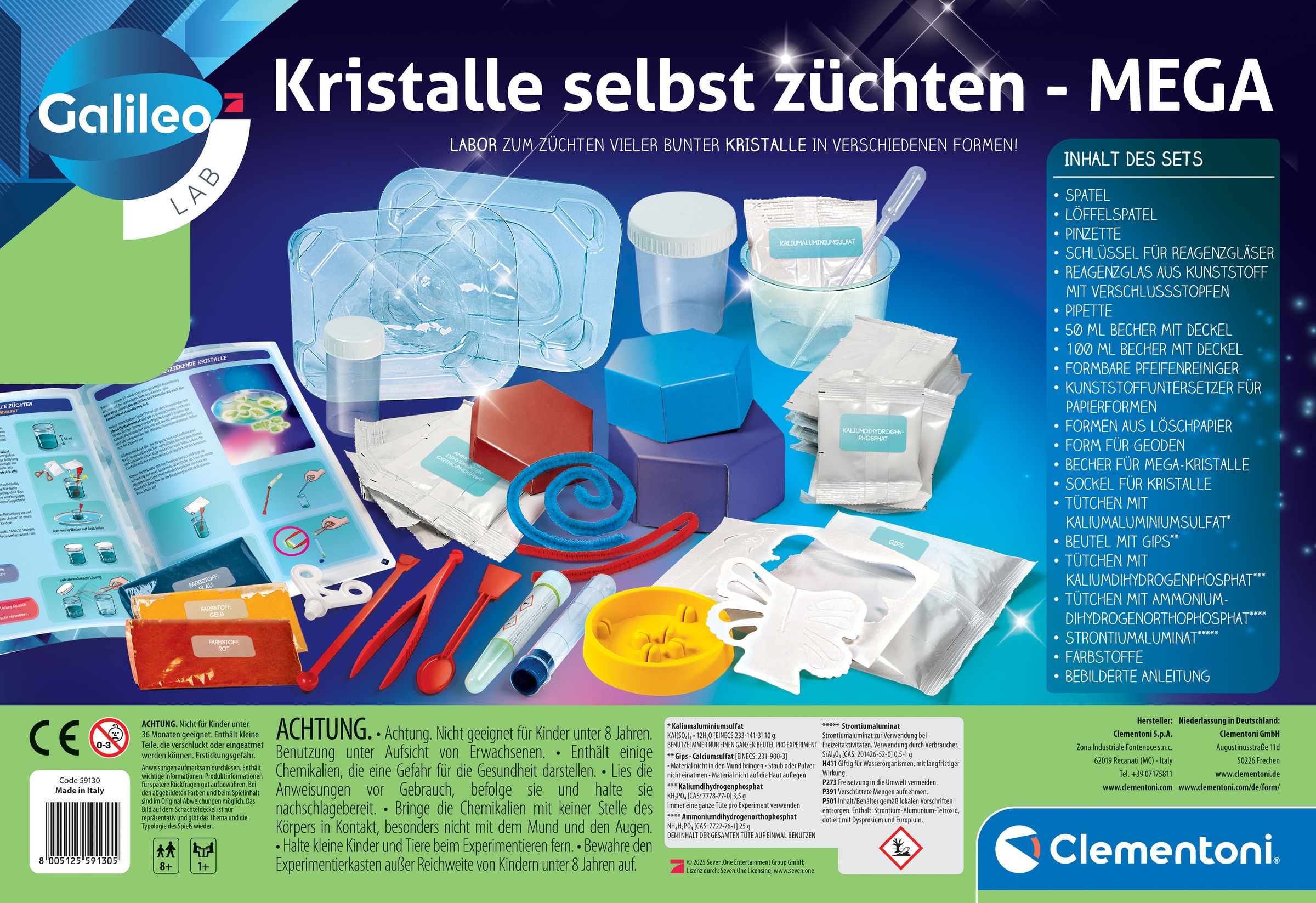Clementoni® Experimentierkasten »Galileo, Kristalle selbst züchten Mega« Made in Europe
