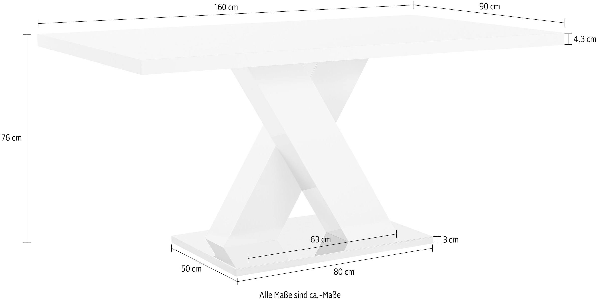INOSIGN Esstisch »Ali«, Breite 160 cm, weiß Hochglanz, Bodenplatte aus Metall