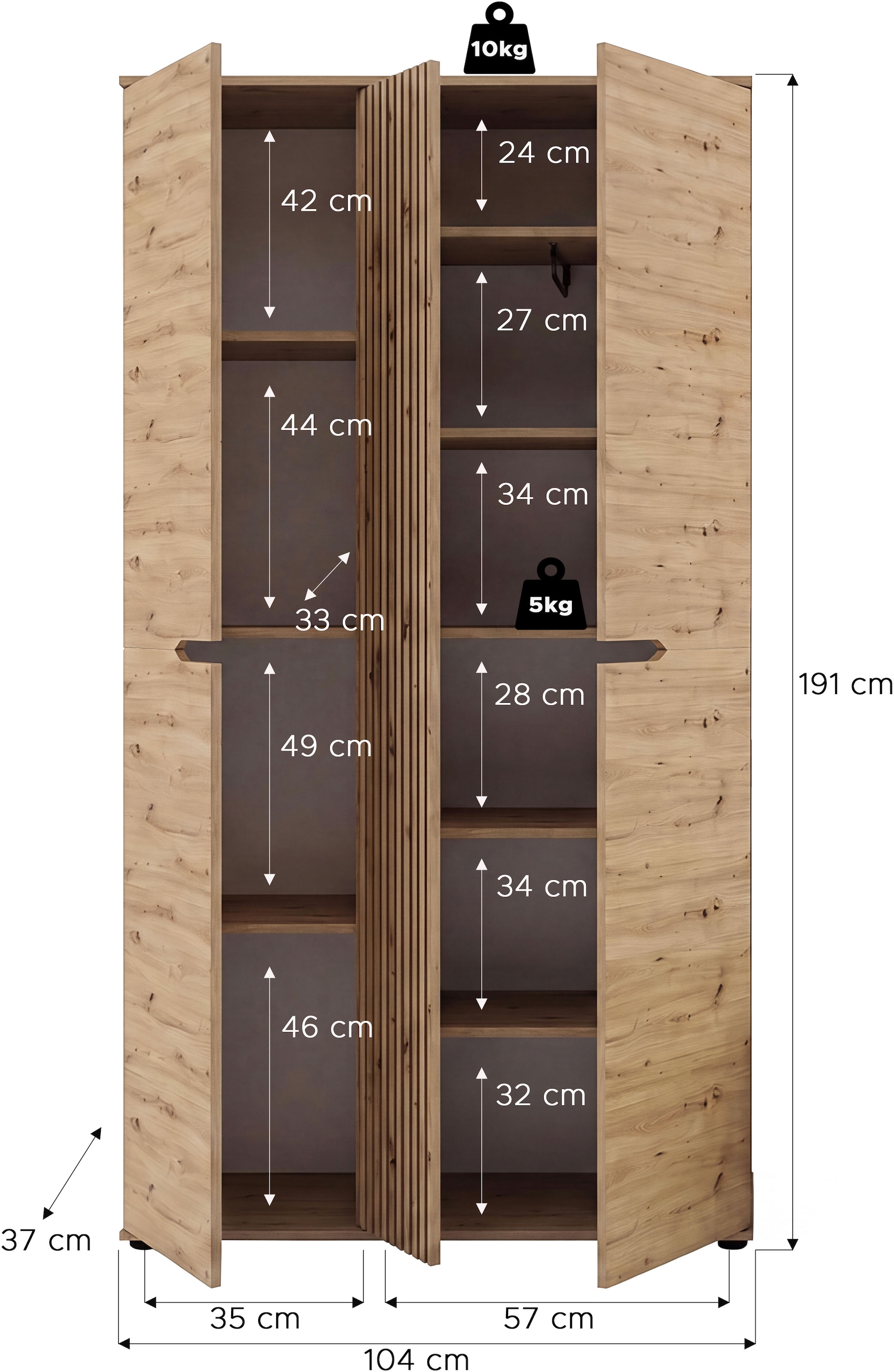 OTTO home Garderobenschrank »FJELL, Breite 104cm, 3 Türen, 8 Böden, 10 Fächer, 1 Kleiderstange« Kleiderschrank, Schrank, Dielenschrank, Flurschrank, Mehrzweckschrank
