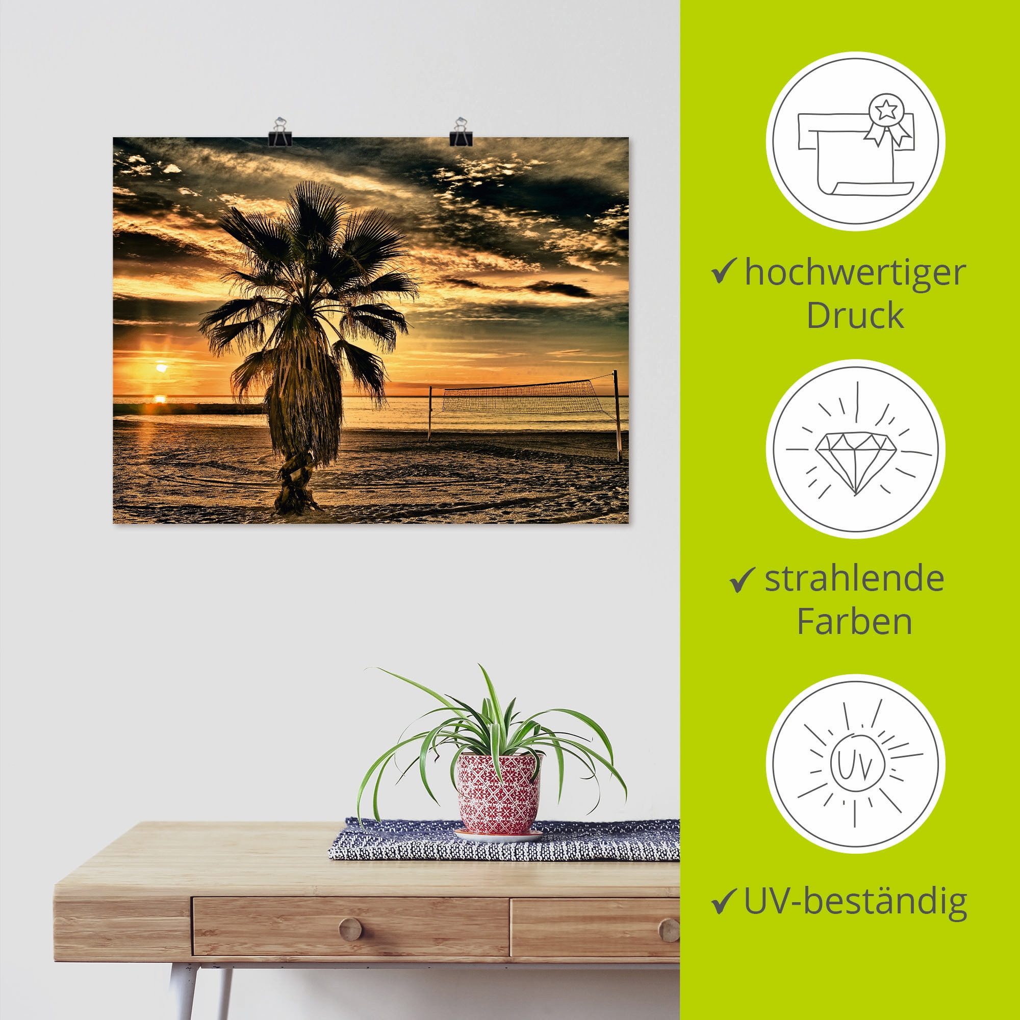 Artland Wandbild »Palme bei Sonnenuntergang«, Sonnenaufgang & -untergang, (1 St.), als Leinwandbild, Poster in verschied. Größen