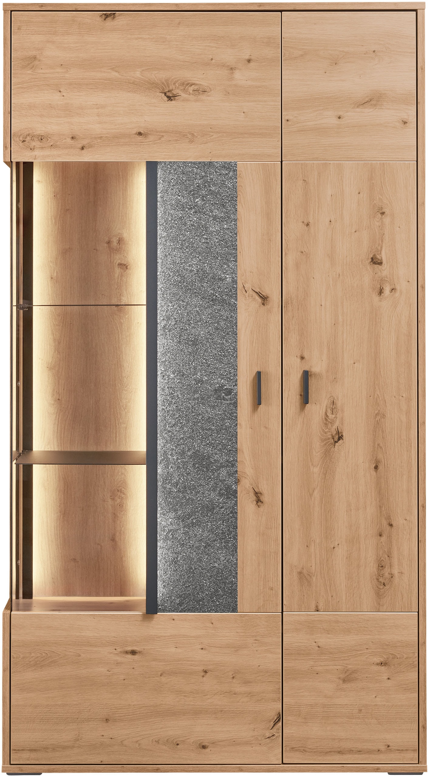 set one by Musterring Vitrine »Deltona« mit Sandsteinelement, inkl. Beleuchtung, zwei Farben, B94 x H170 cm