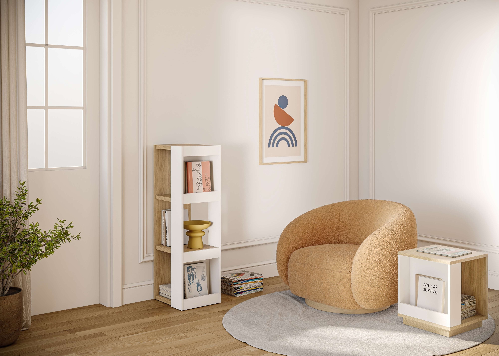 TemaHome Bücherregal »Ella vielseitiges Regal, Eiche Furnier, Aufbewahrung,«, Seitliche Fächer, offene Front, moderner Farbmix, Höhe 114 oder 188 cm