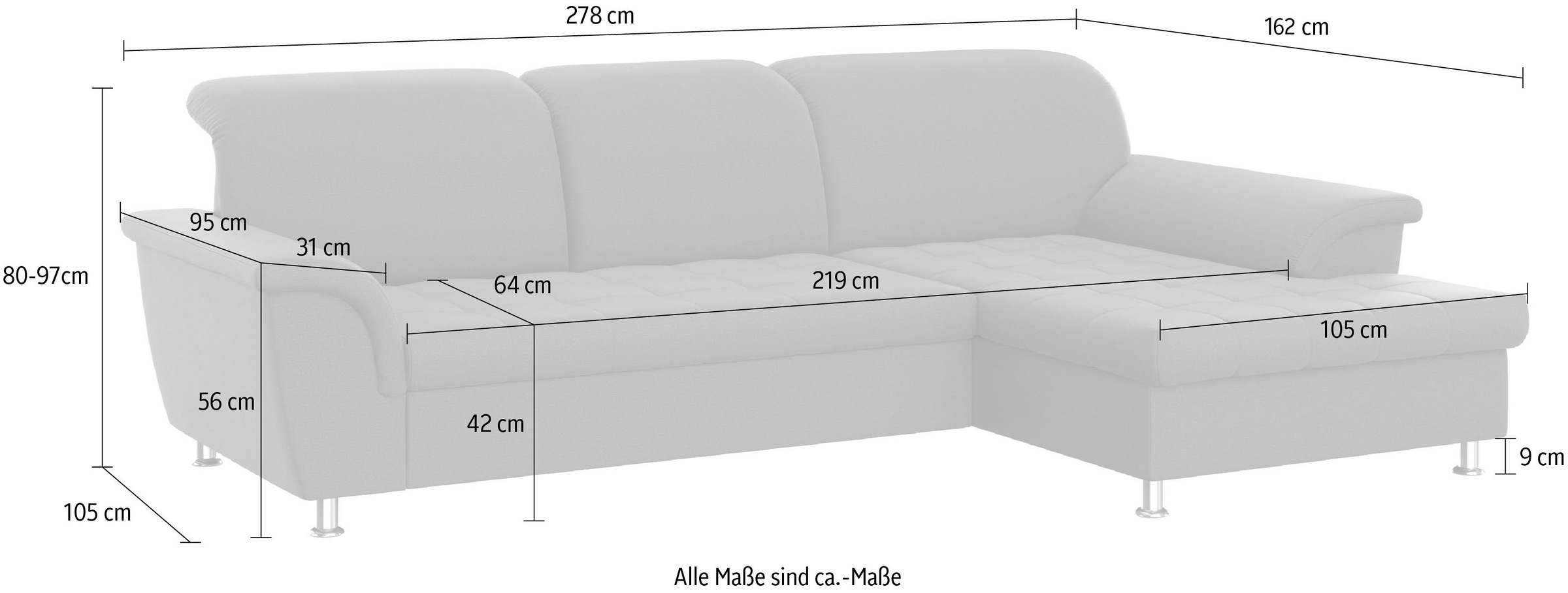 DOMO collection Ecksofa Franzi, wahlweise mit Bettfunktion, Bettkasten und Kopfteilverstellung