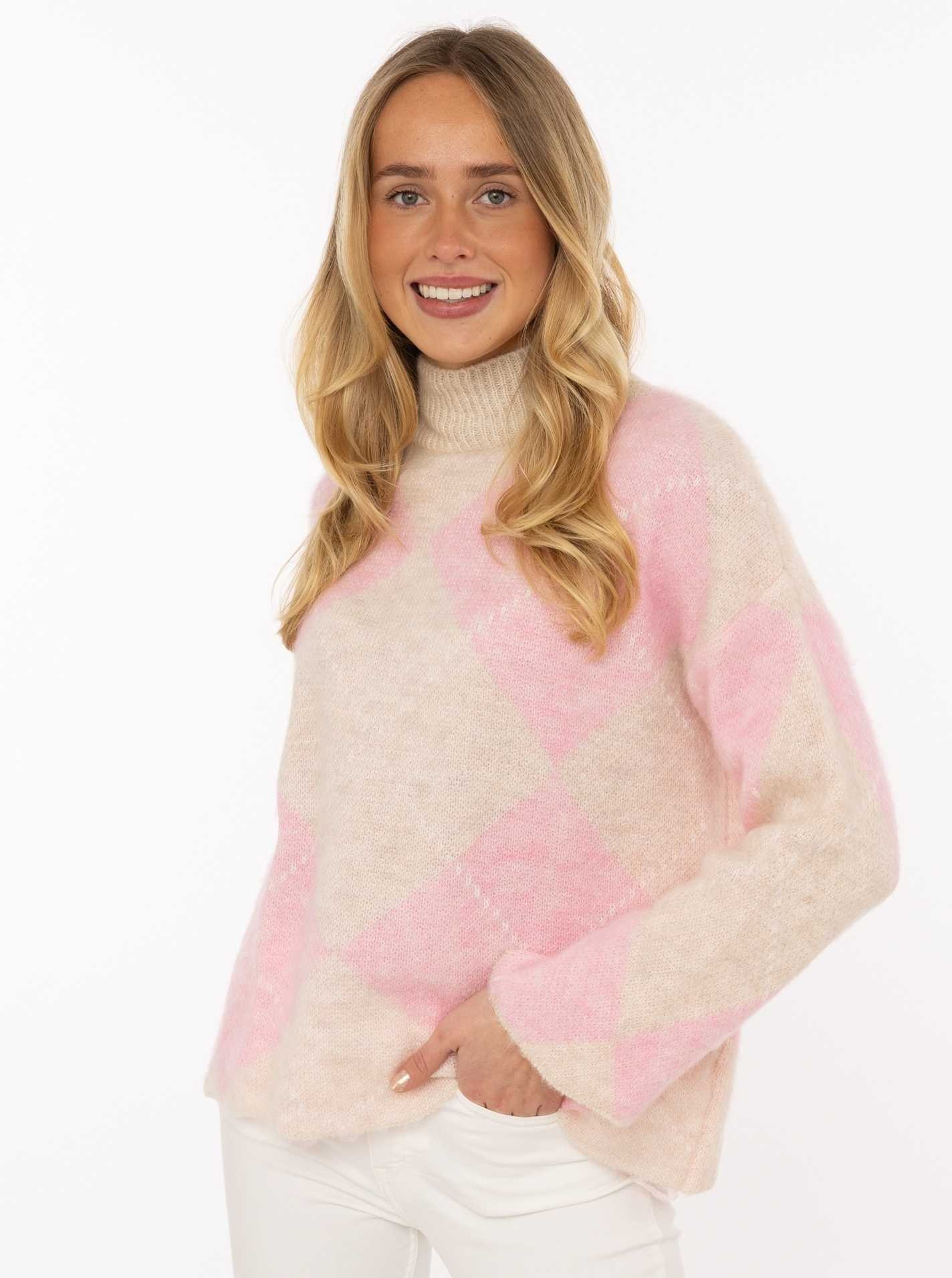 Zwillingsherz Rollkragenpullover »"Argyle"« großes Rautenmuster, hoher Kragen, Strick, One Size