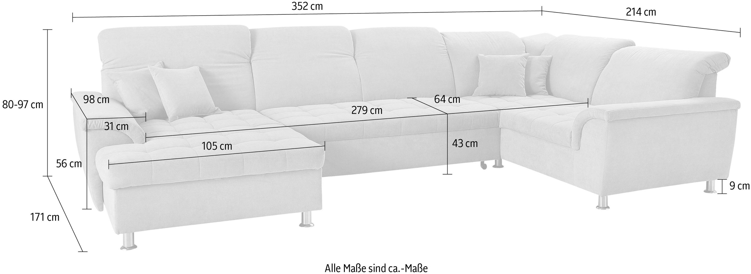 Wohnlandschaft Franzi wahlweise mit Kopfteilverstellung Bettfunktion, Bettkasten