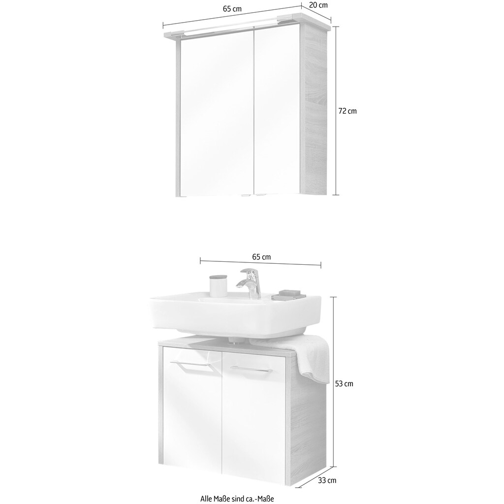 Saphir Badmöbel-Set »Quickset 382 2-teilig, Waschbeckenunterschrank mit LED-Spiegelschrank«, (2 St.), 65 cm breit, inkl. Türdämpfer, 4 Türen, 2 Einlegeböden, Bad-Set