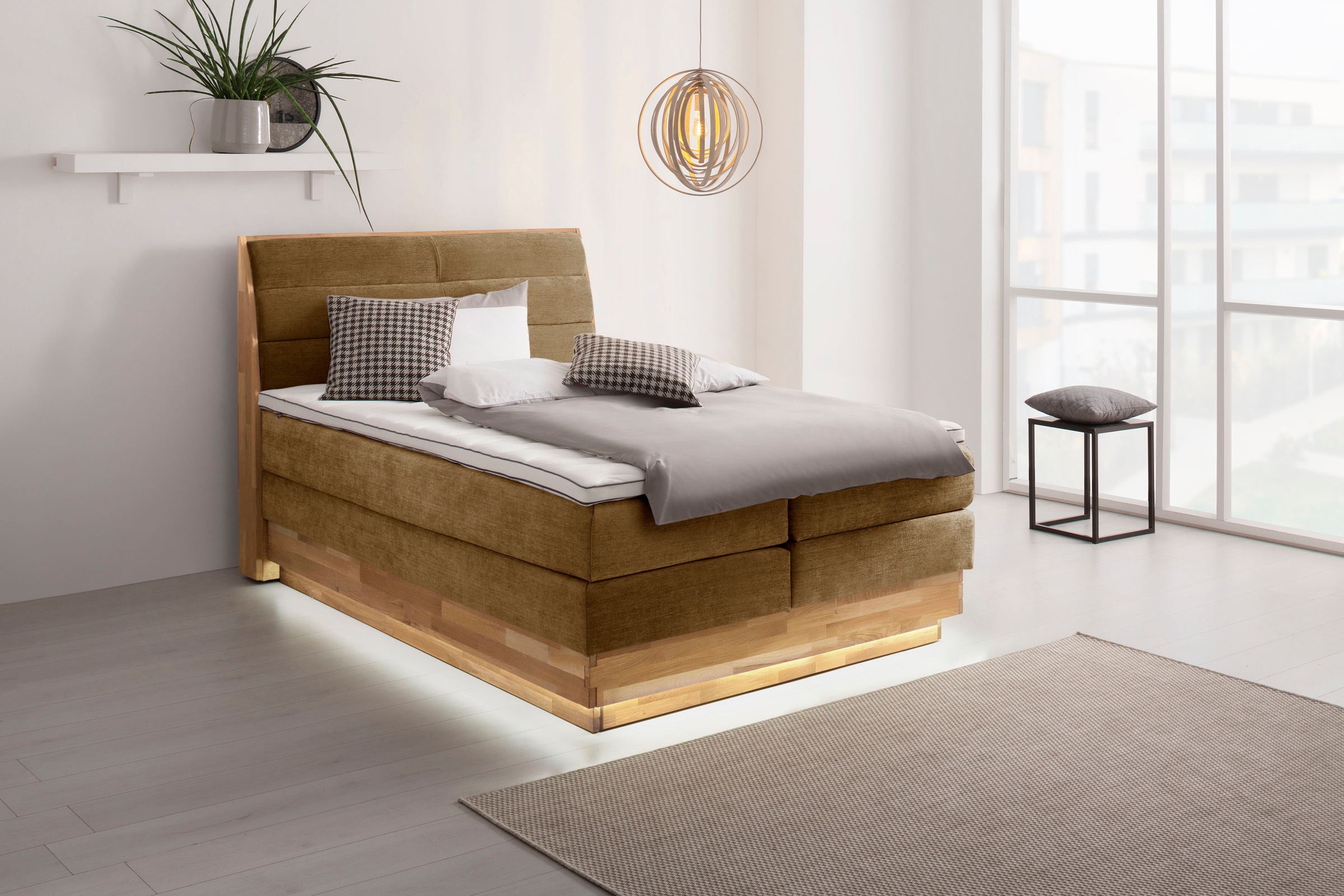 OTTO products Boxspringbett, LED-Beleuchtung, mit zertifizierten, recycelten Bezugsstoffen