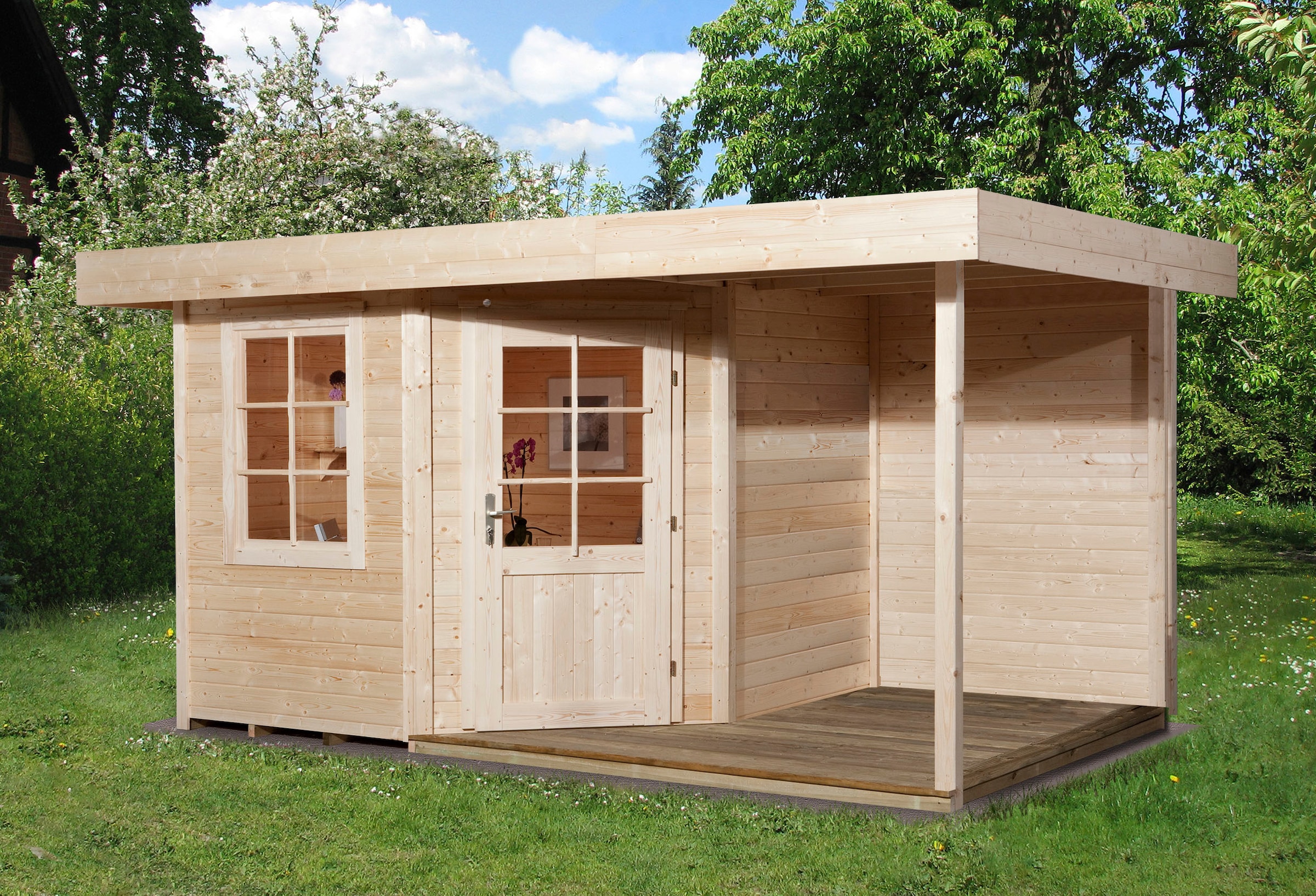 weka Gartenhaus »Designhaus 213 Plus« mit Anbaudach und Rückwand