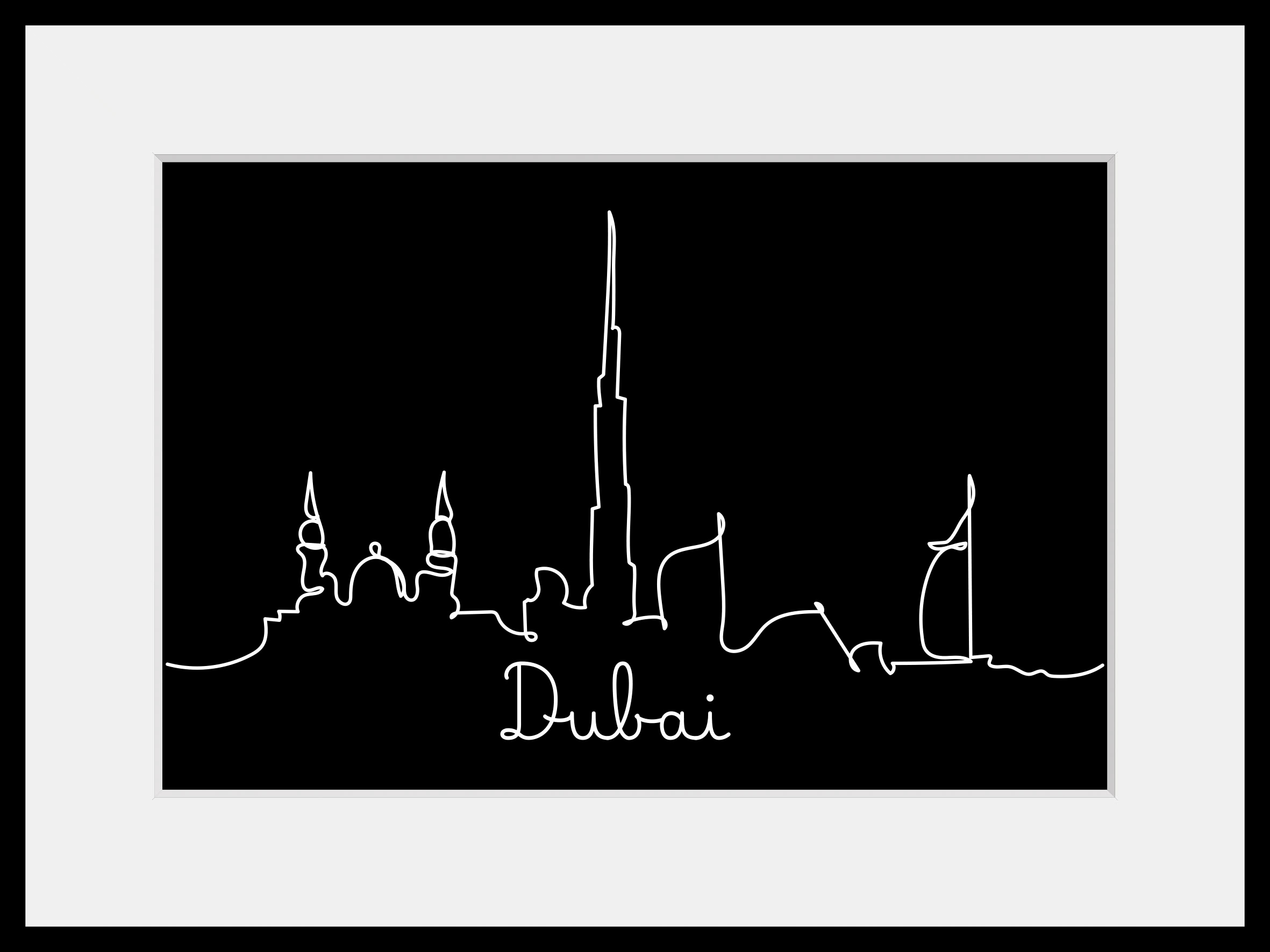 queence Bild »Dubai Skyline«, Städte-Stadt-Religion-Gebäude-Schriftzug, (1 St.), HD Premium Poster-Druck inkl. Holzrahmen