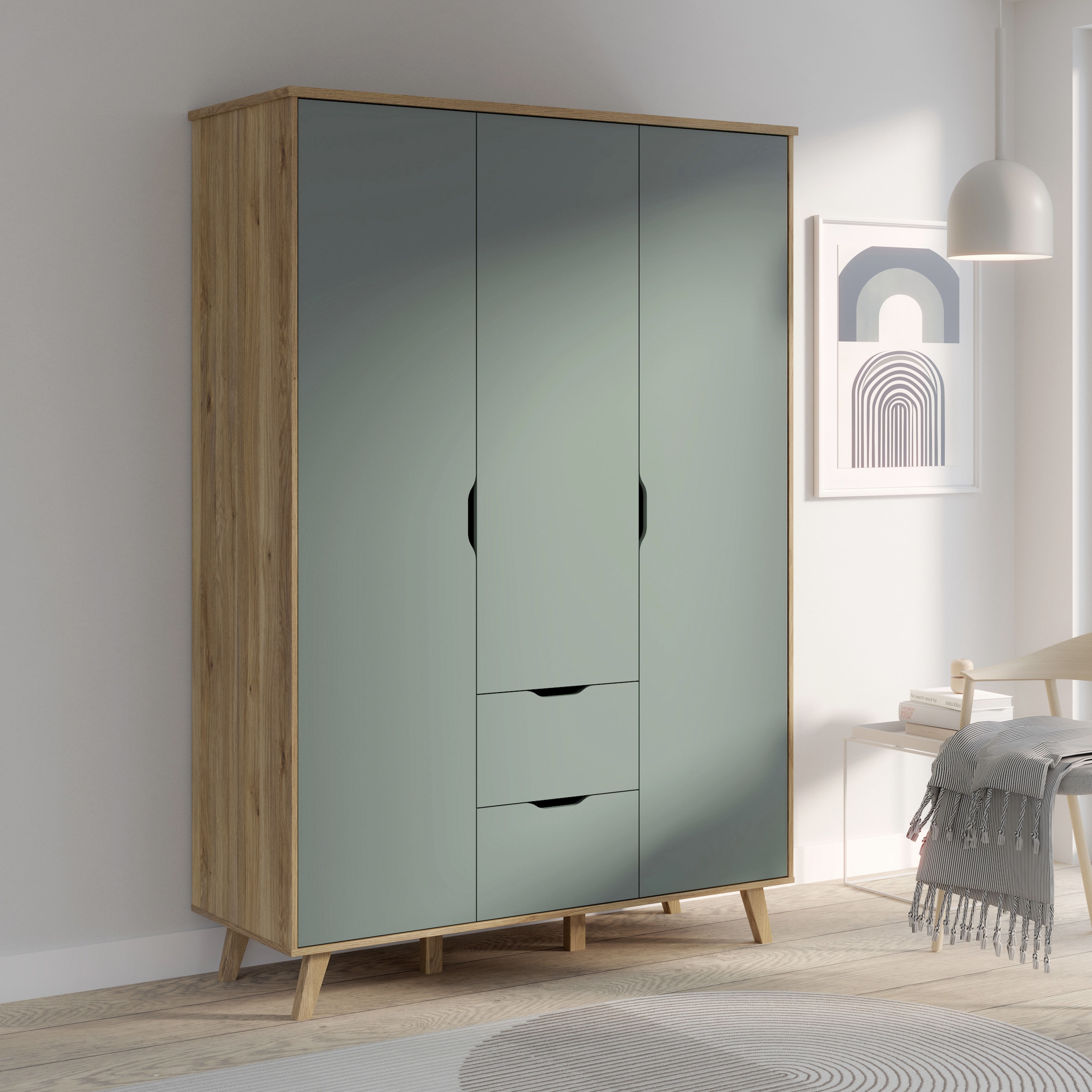 FORTE Drehtürenschrank »Vankka, OTTOs Choice, Kleiderschrank, viel Stauraum,«, (B/H/T ca.140x200x52cm), Made in Europe,mit Einlegeböden+Kleiderstange+Schubladen,grifflos
