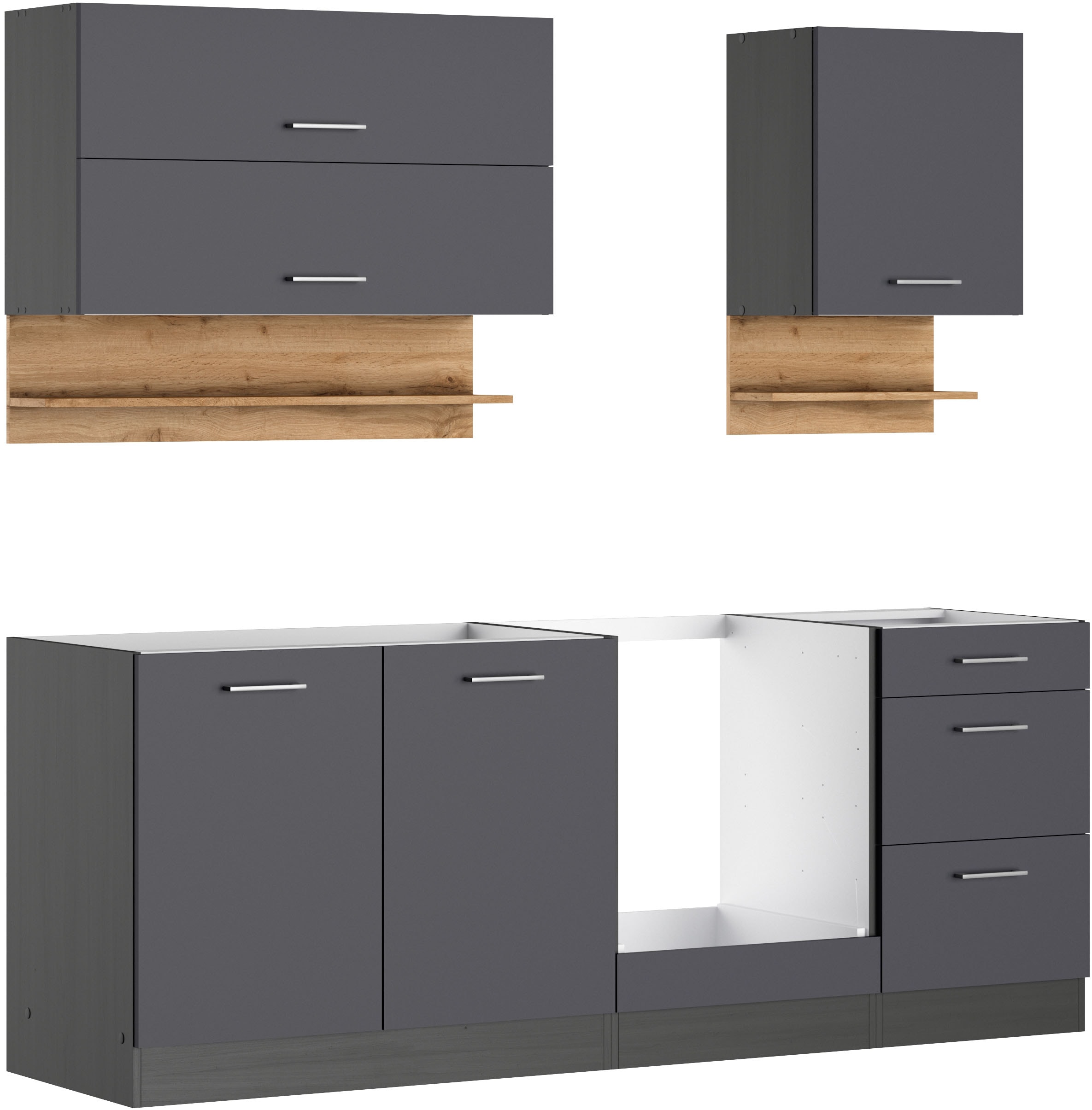 KOCHSTATION Küchenzeile »KS-Milan« 210 cm breit, robuste Metallauszüge, viel Stauraum