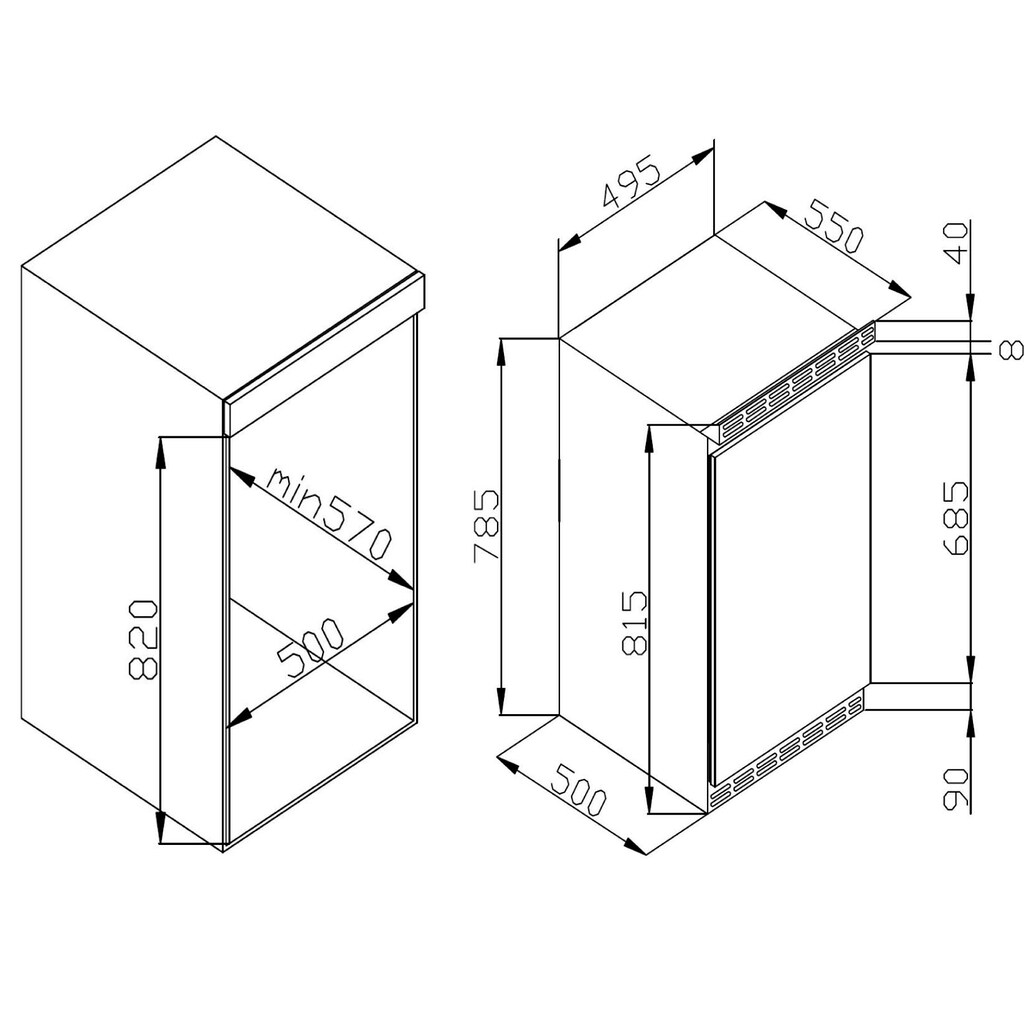 Amica Einbaukühlschrank, UKSD 361 940, 81,5 cm hoch, 49,5 cm breit