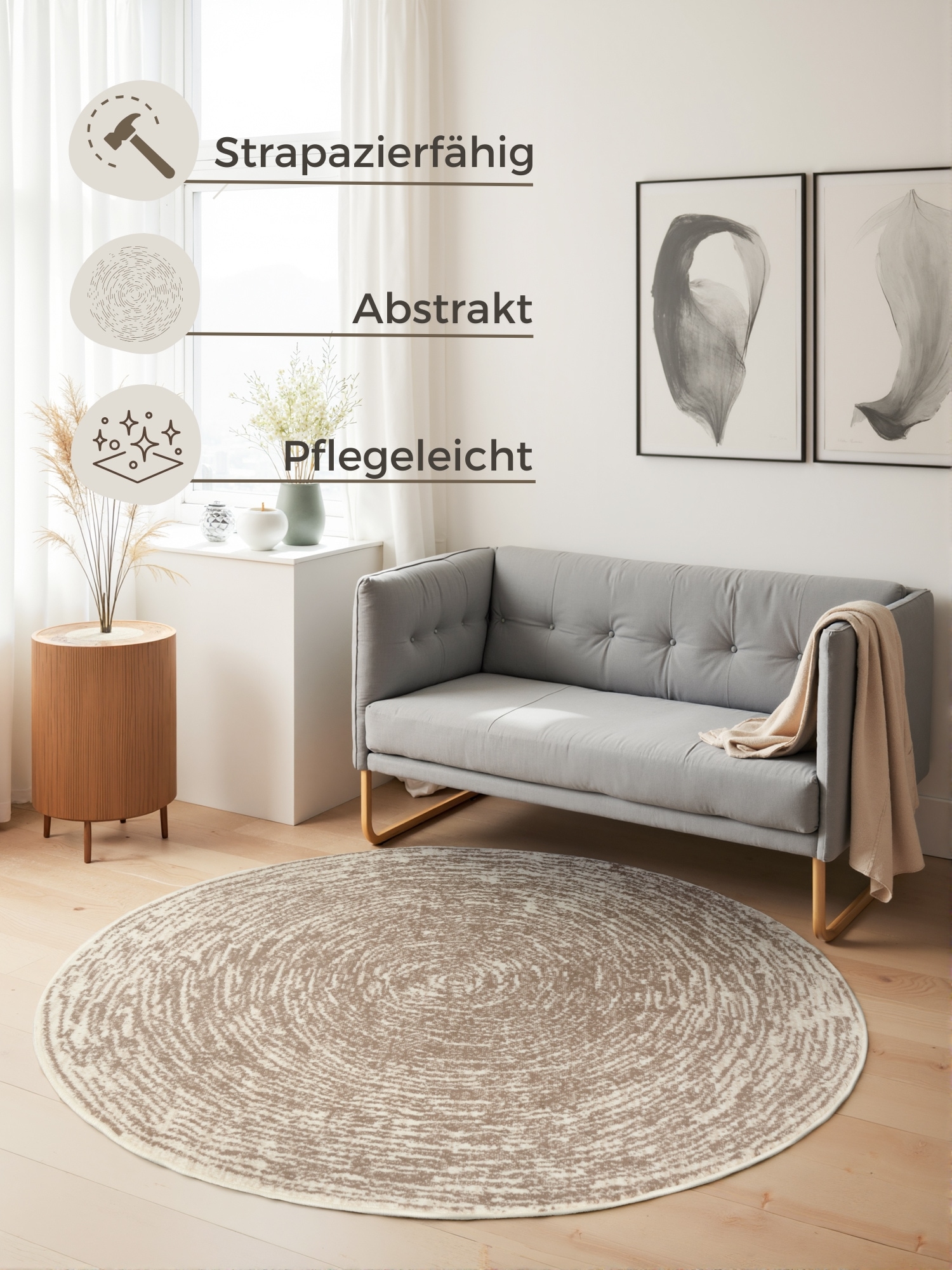 HANSE Home Teppich »Cavallo«, rund, 9 mm Höhe, Wohnzimmer, Schlafzimmer, Flur, Kurzflor, meliert, Vintage, weich
