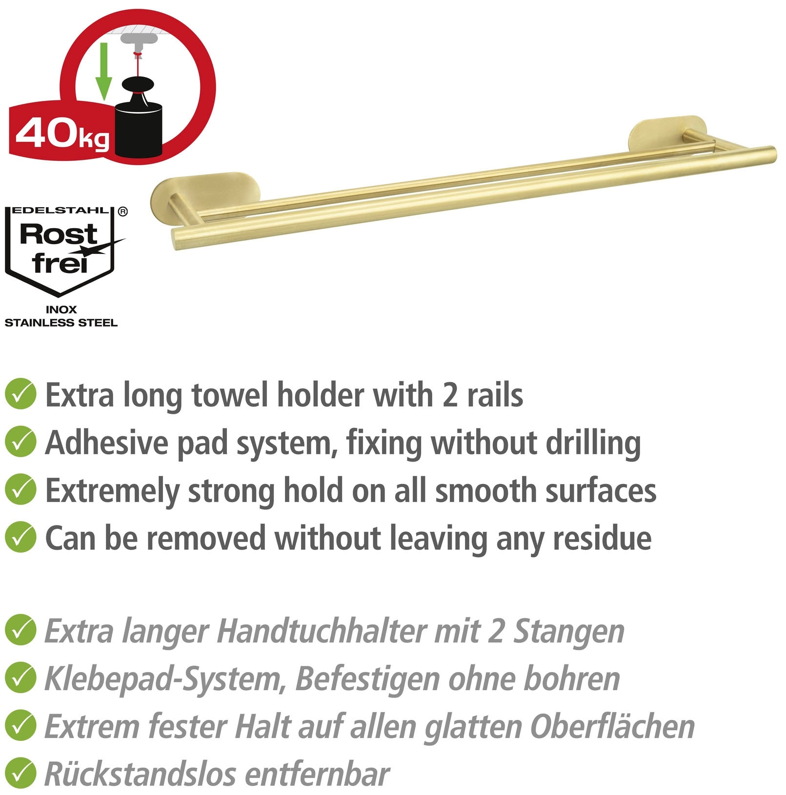WENKO Handtuchstange »Turbo-Loc® Duo Orea«, Befestigen ohne Bohren