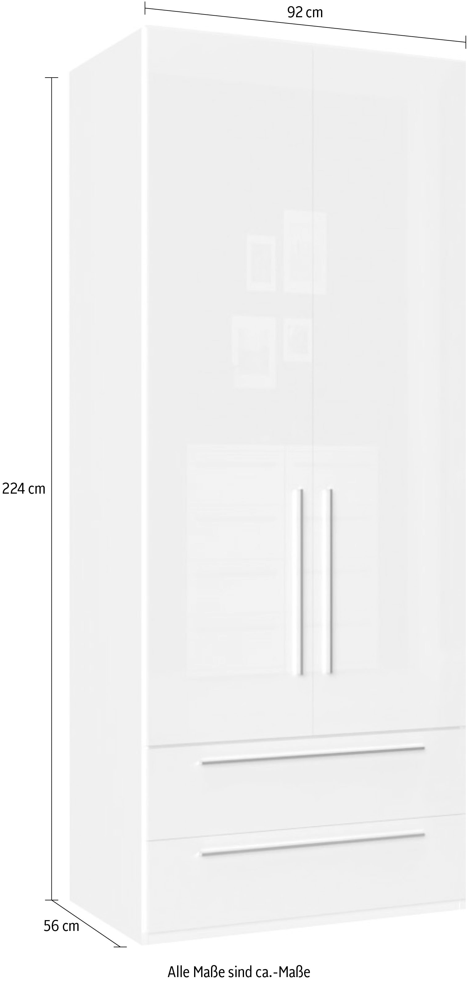 PLACES OF STYLE Kleiderschrank »Piano, UV lackiert, hochglänzend in beige oder weiß, FSC-zertifiziert« Made in Europe,  in vielen Breiten, Höhe 224cm, mit Soft-Close Funktion, 2 Schubladen