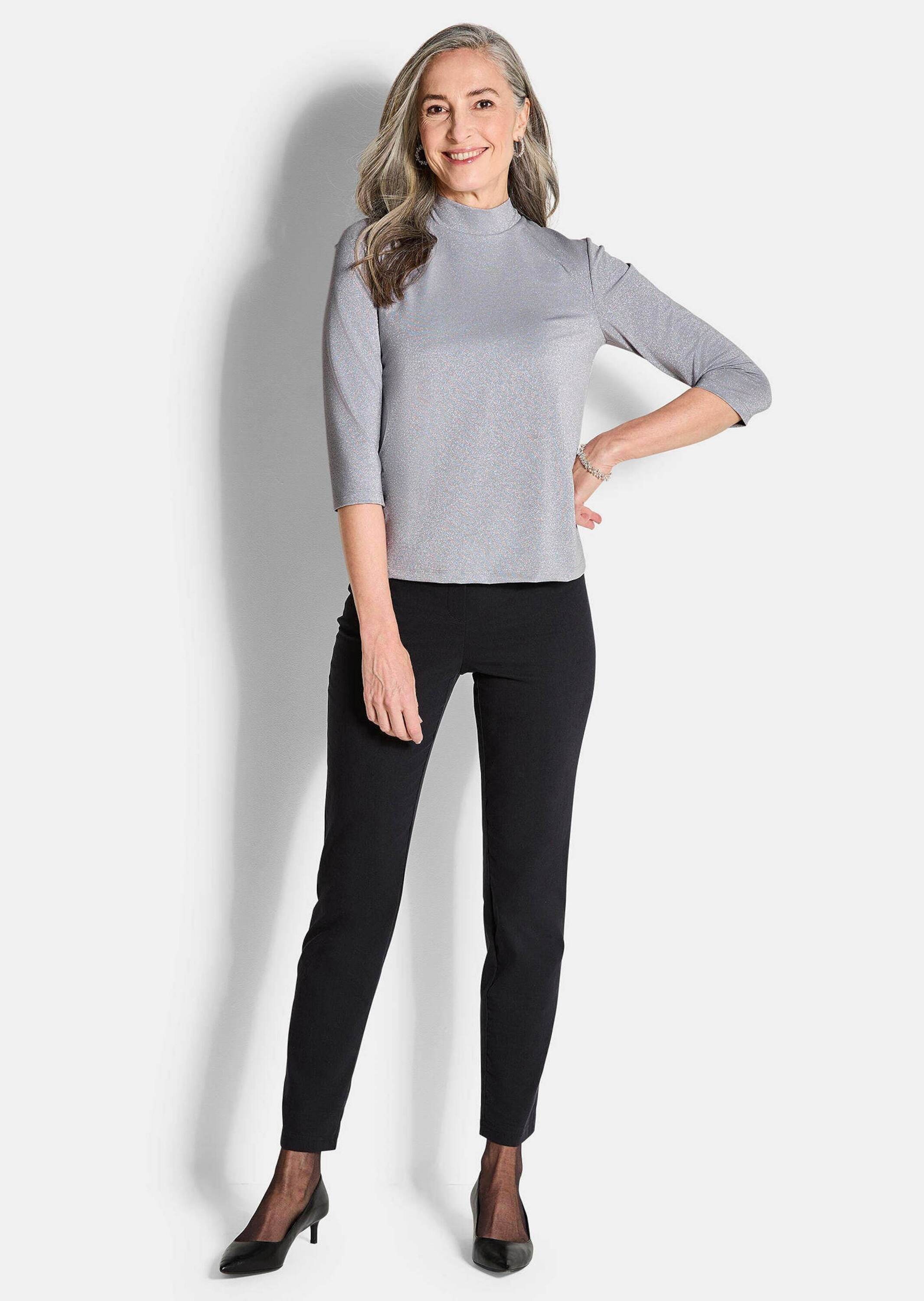 GOLDNER Langarmshirt »Glitzer-Viskose-Oberteil mit Halbarm« Glanzgarn