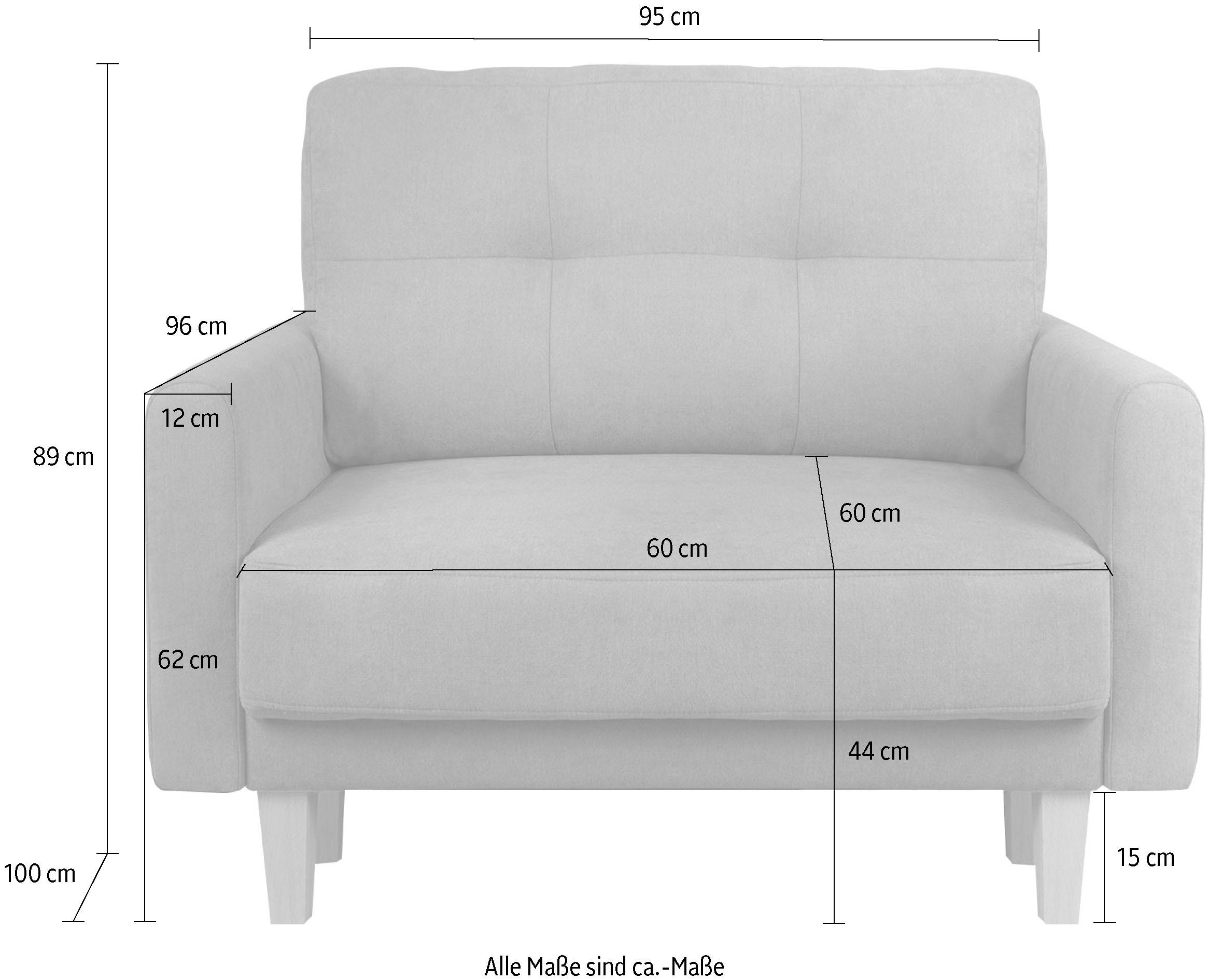 Home affaire Sessel »TRIPLO Relaxsessel mit Wellenunterfederung, Maße B/T/H: 95/100/89 cm« Polstersessel mit Steppung im Rückenkissen, hohe Qualität