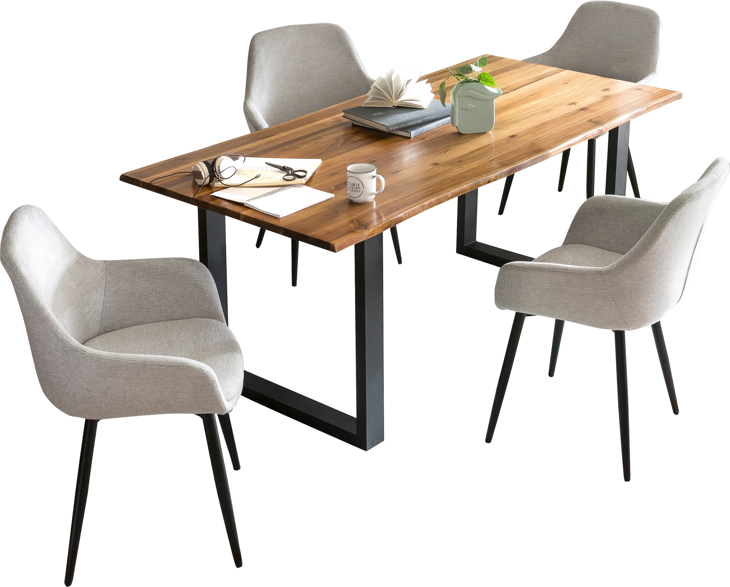 SalesFever Essgruppe »- stilvolles Design« Set, 5 Stk. tlg. 5-teiliges Set mit authentischer Baumkanten-Tischplatte
