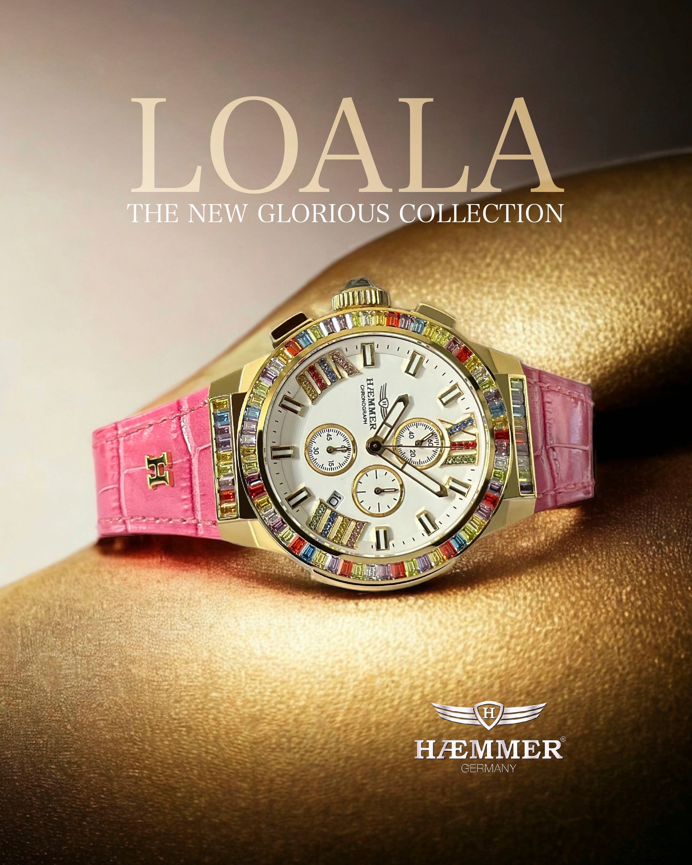 HAEMMER GERMANY Chronograph »GLORIOUS«, Quarzuhr, Damenuhr, Datum, Stoppfunktion, Saphirglas, Lederarmband