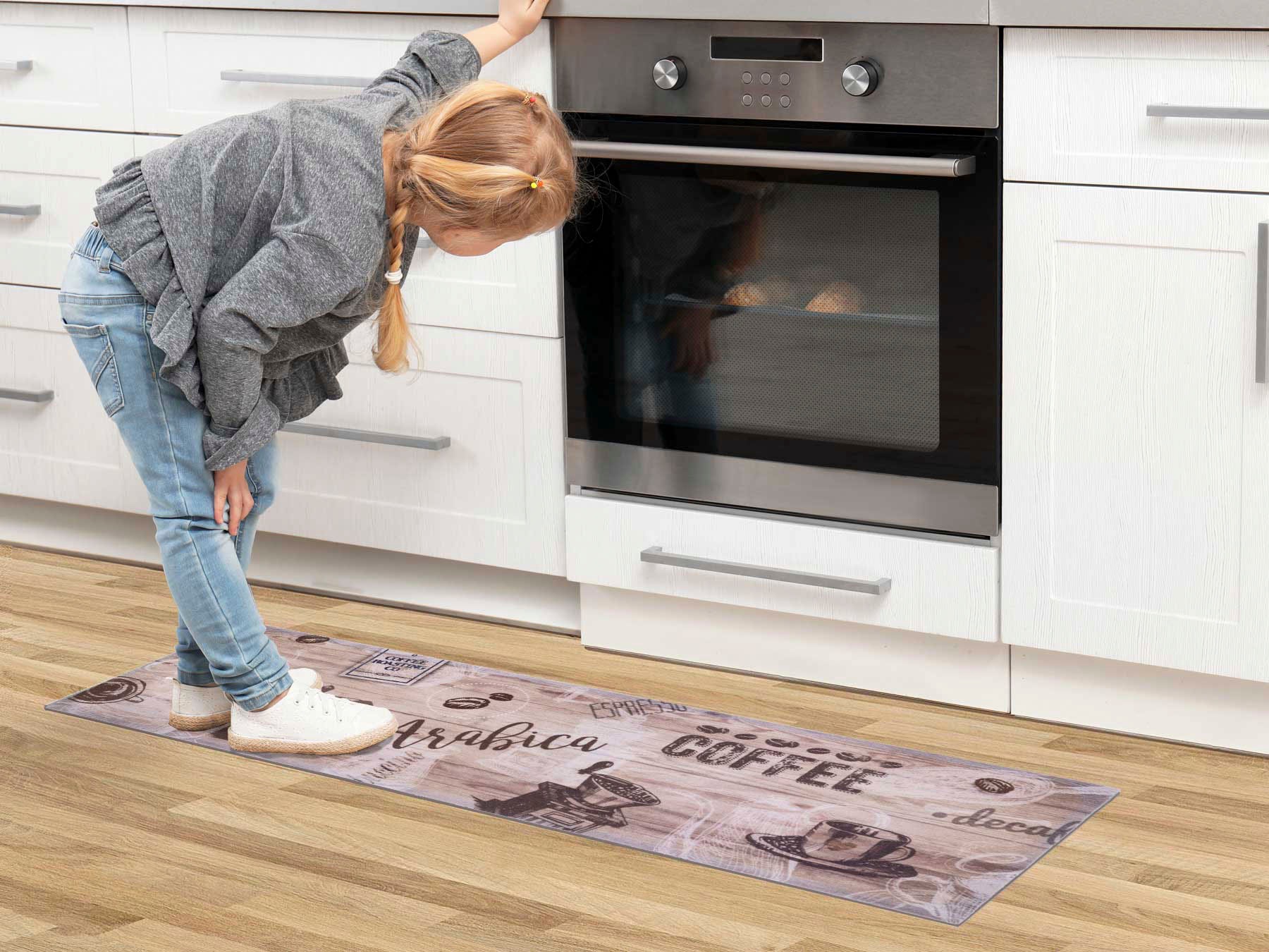 Primaflor-Ideen in Textil Küchenläufer »ARABICA, Made in Belgium«, rechteckig, 6,5 mm Höhe, Motiv Kaffee, rutschhemmend, waschbar, Küche