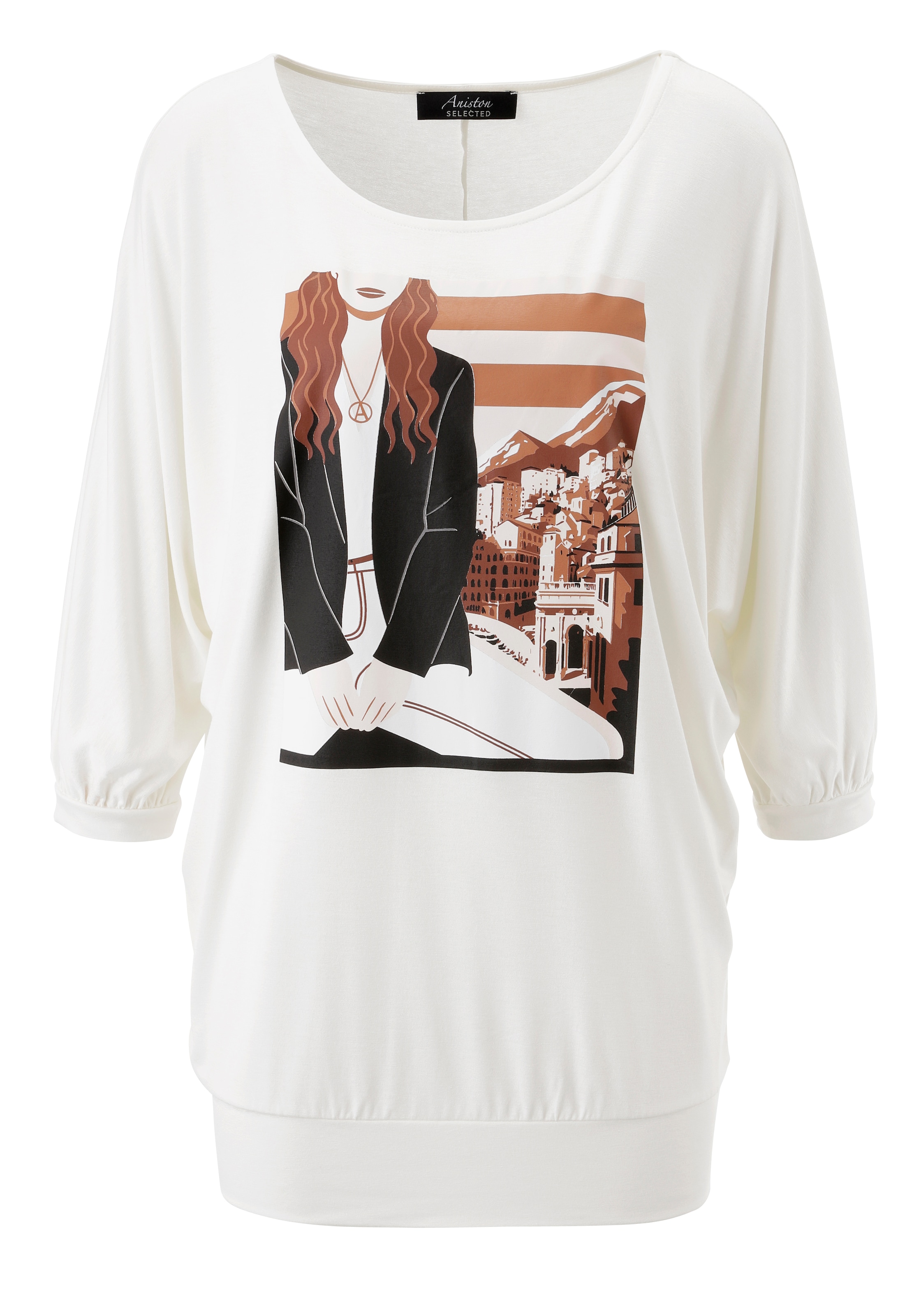 Aniston SELECTED Fledermausshirt mit flächendeckendem, femininen Frontmotiv - NEUE KOLLEKTION