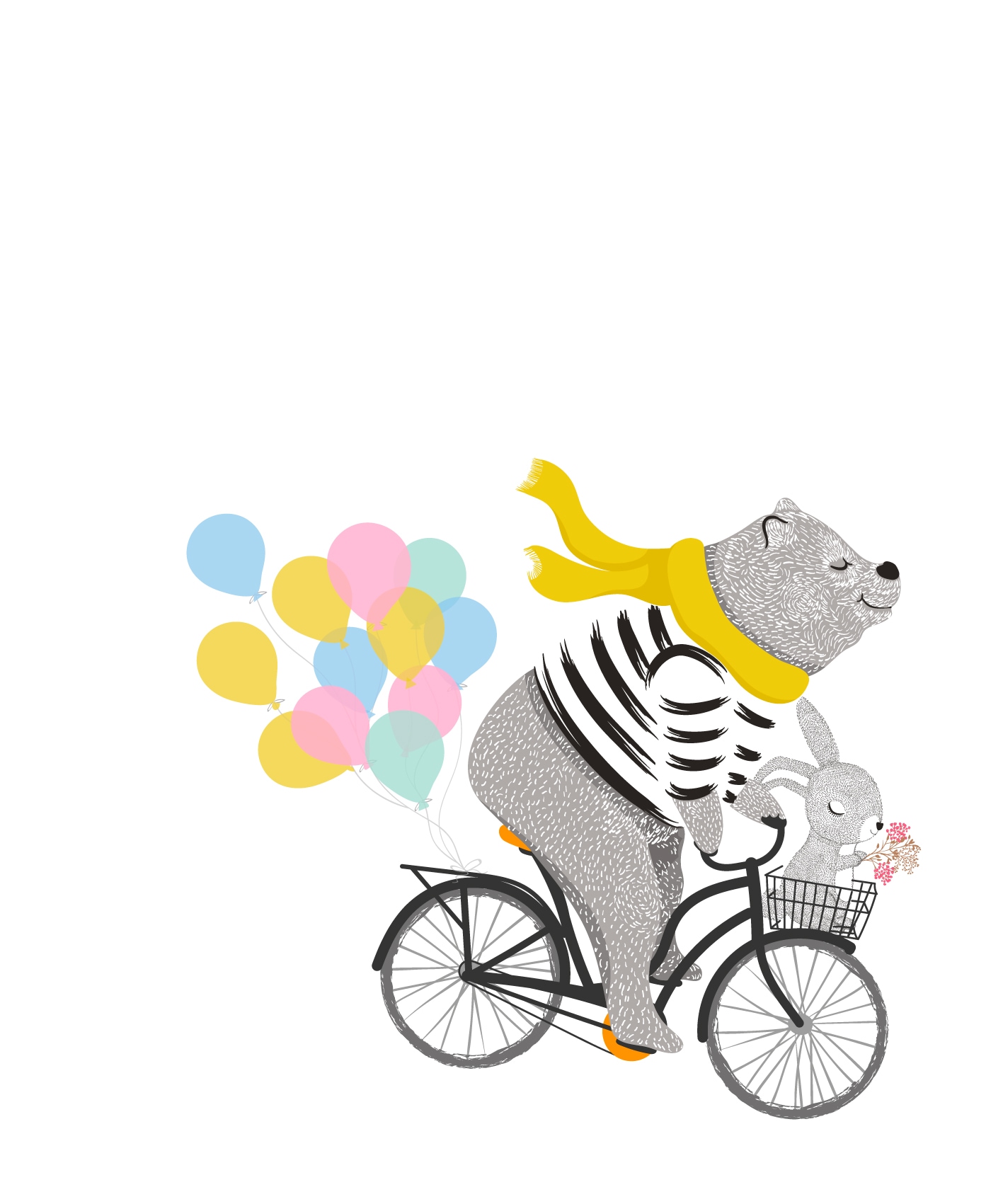 Lüttenhütt Bild mit Rahmen »oder Poster, Bär mit Hase auf Fahrrad«, Fahrräder-Fahrzeuge-Fantasy-Luftballon-Tiere, (1 St.), HD Premium Druck
