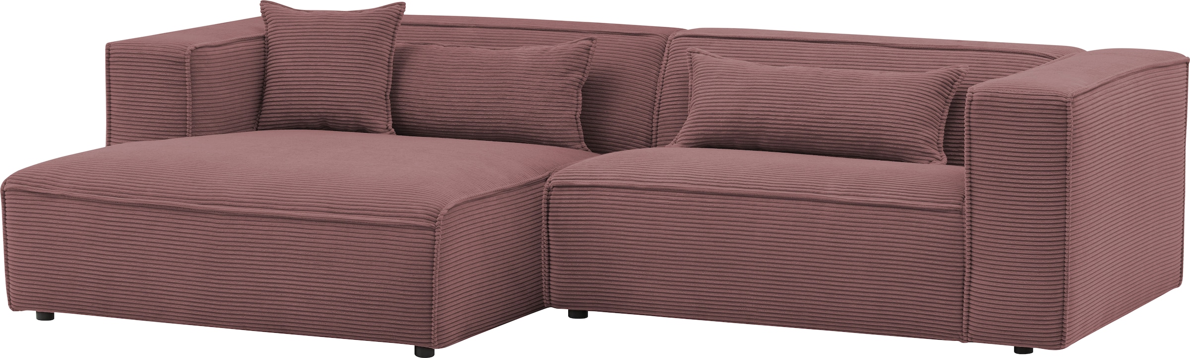 LeGer Home by Lena Gercke Ecksofa »PIARA mit Kedernaht in Cord oder Leinenoptik, moderne Couch in L-Form«, wahlweise Ottomane rechts/links, schwarze Füße, bequemer Sitzkomfort