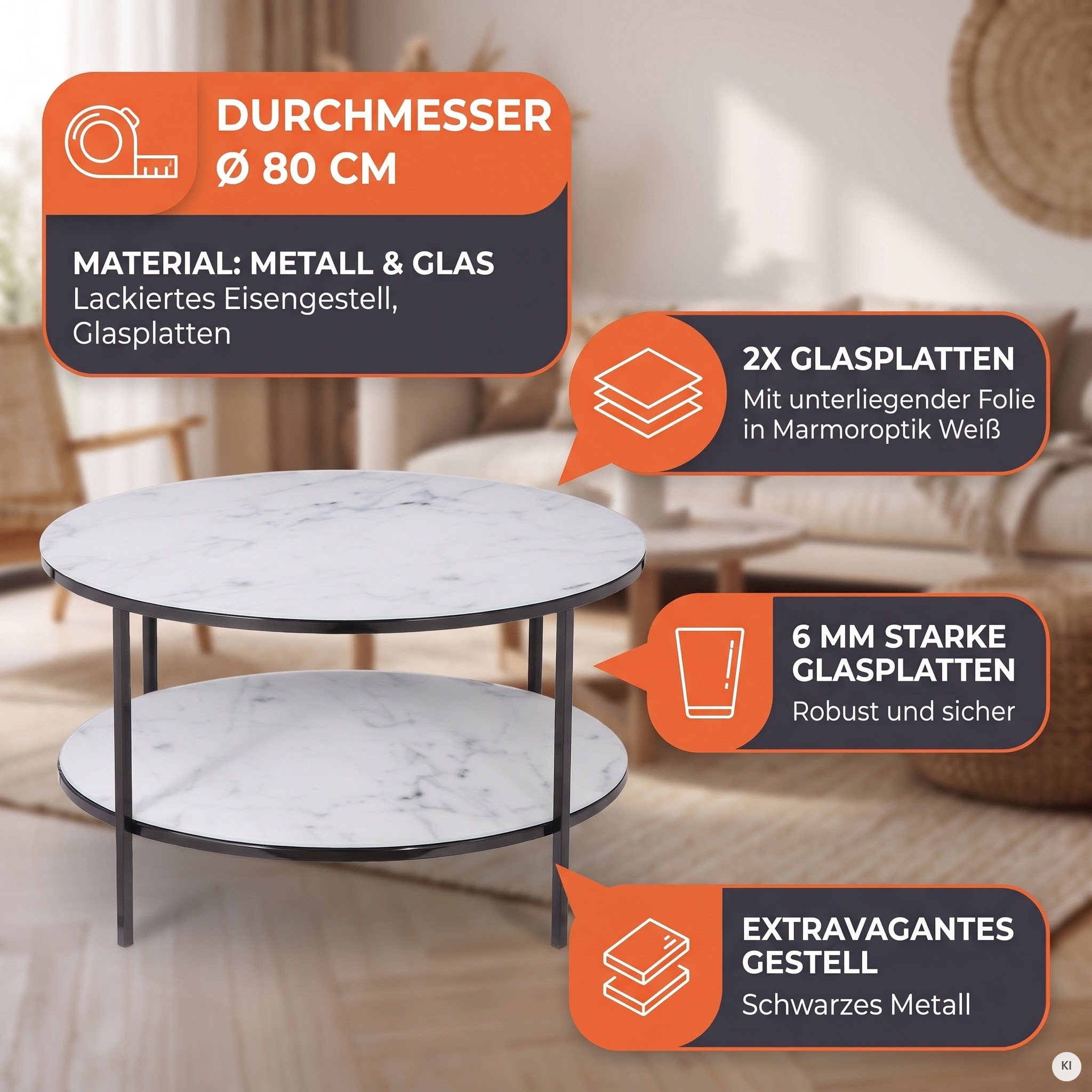 SalesFever Couchtisch »Caorle Coffeetable im minimalistischen Stil« Eleganz trifft Stil: Tischplatten in Marmoroptik