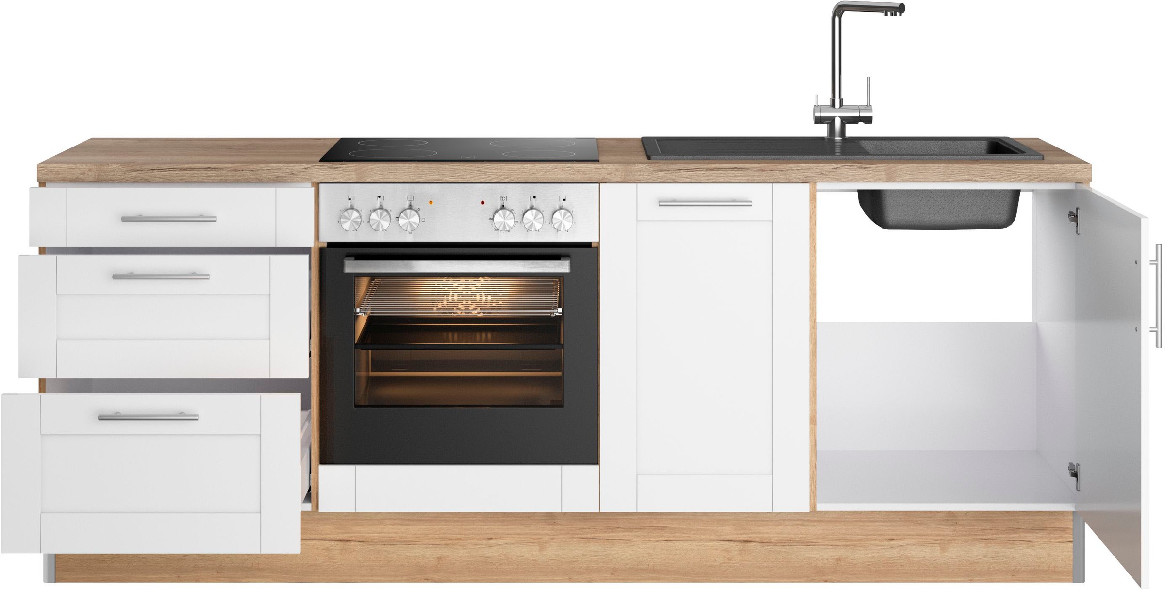 KOCHSTATION Küchenzeile »KS-Ahus«, 225 cm breit,wahlweise mit E-Geräten,Soft Close Funktion, MDF Fronten