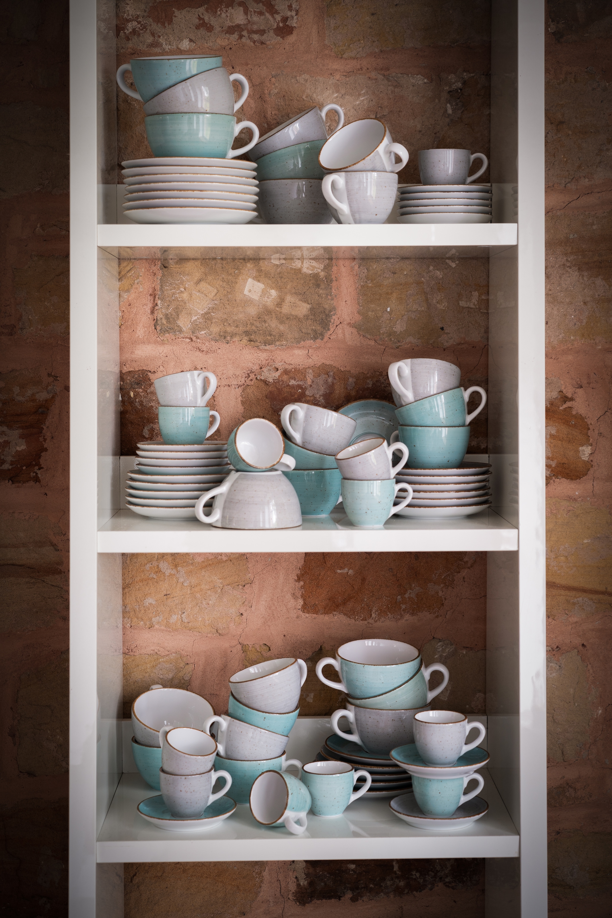 CreaTable Tasse »Vintage Nature Aqua, Kaffeetassen-Set, 8-tlg.« Handgemalt, Gesprenkelt, Rustikales Außenband