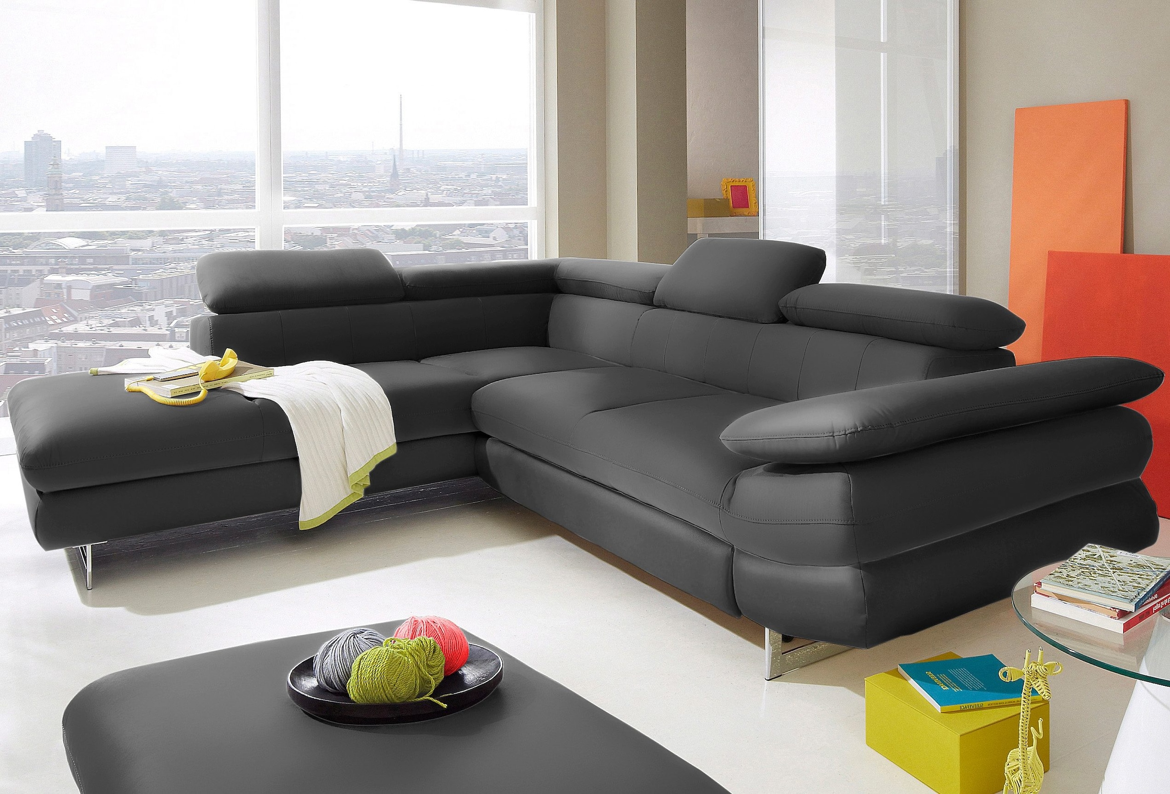 COTTA Ecksofa »Solution L-Form« mit Arm- & Kopfteilverstellung, wahlweise mit Bettfunktion