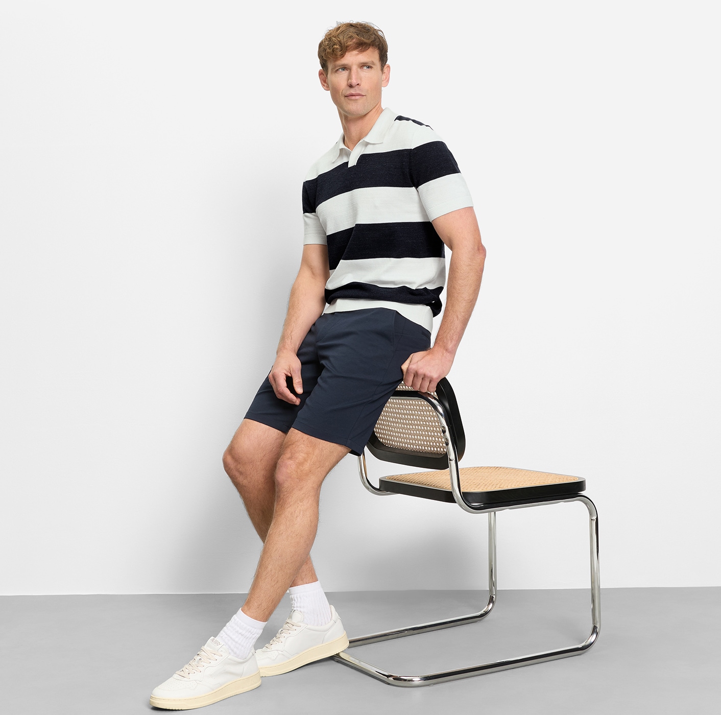 OLYMP Kurzarmshirt mit Block-Streifen und im Strick-Look