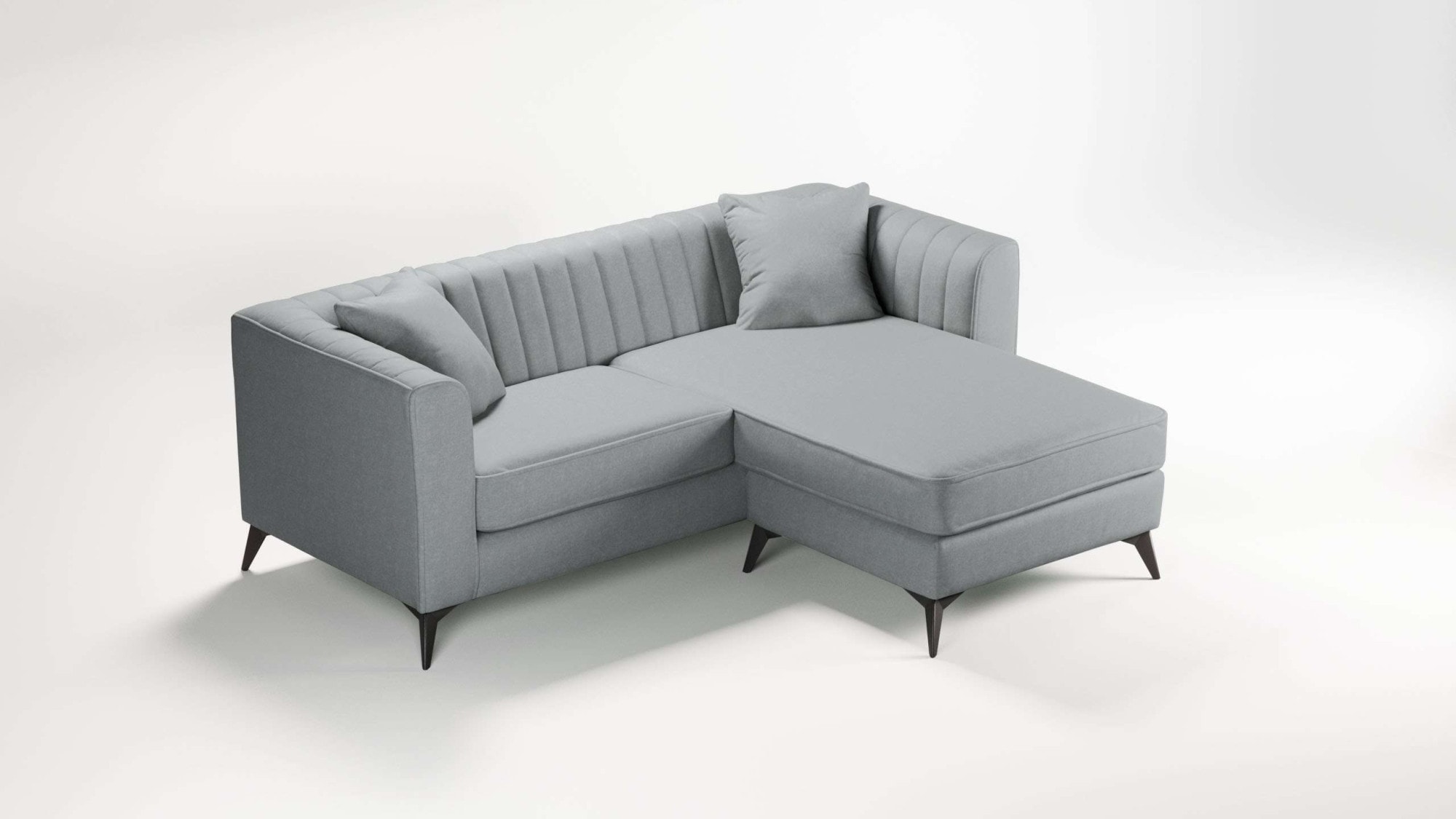 Places of Style Ecksofa »MATTHEW L-Form ideal für kleine Räume, Maße B/T/H: 201/162/74 cm«, elegantes Designsofa, feine Steppung im Rücken, incl. Zierkissen