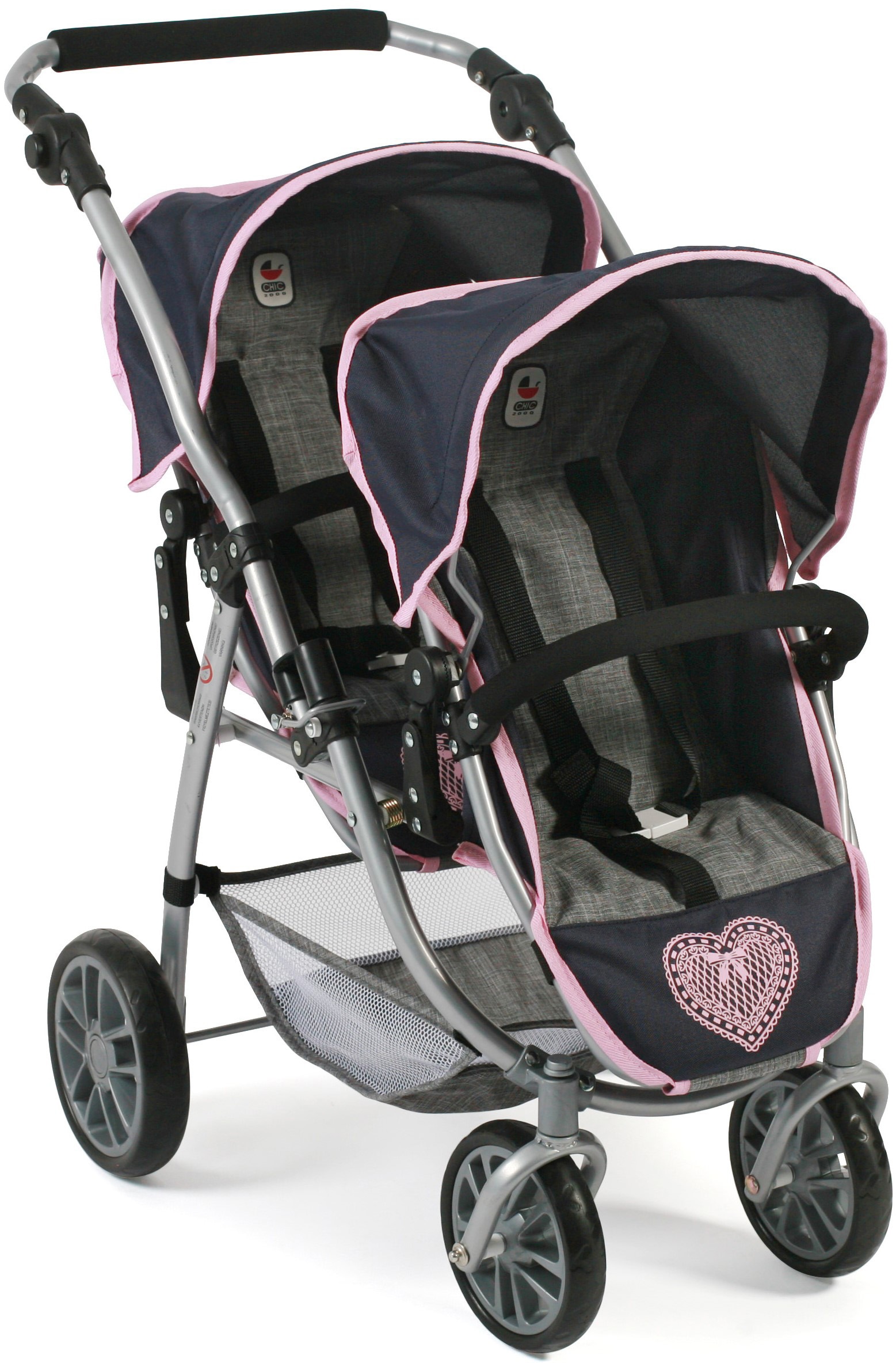 Puppen-Zwillingsbuggy »Vario, Grau-Navy«