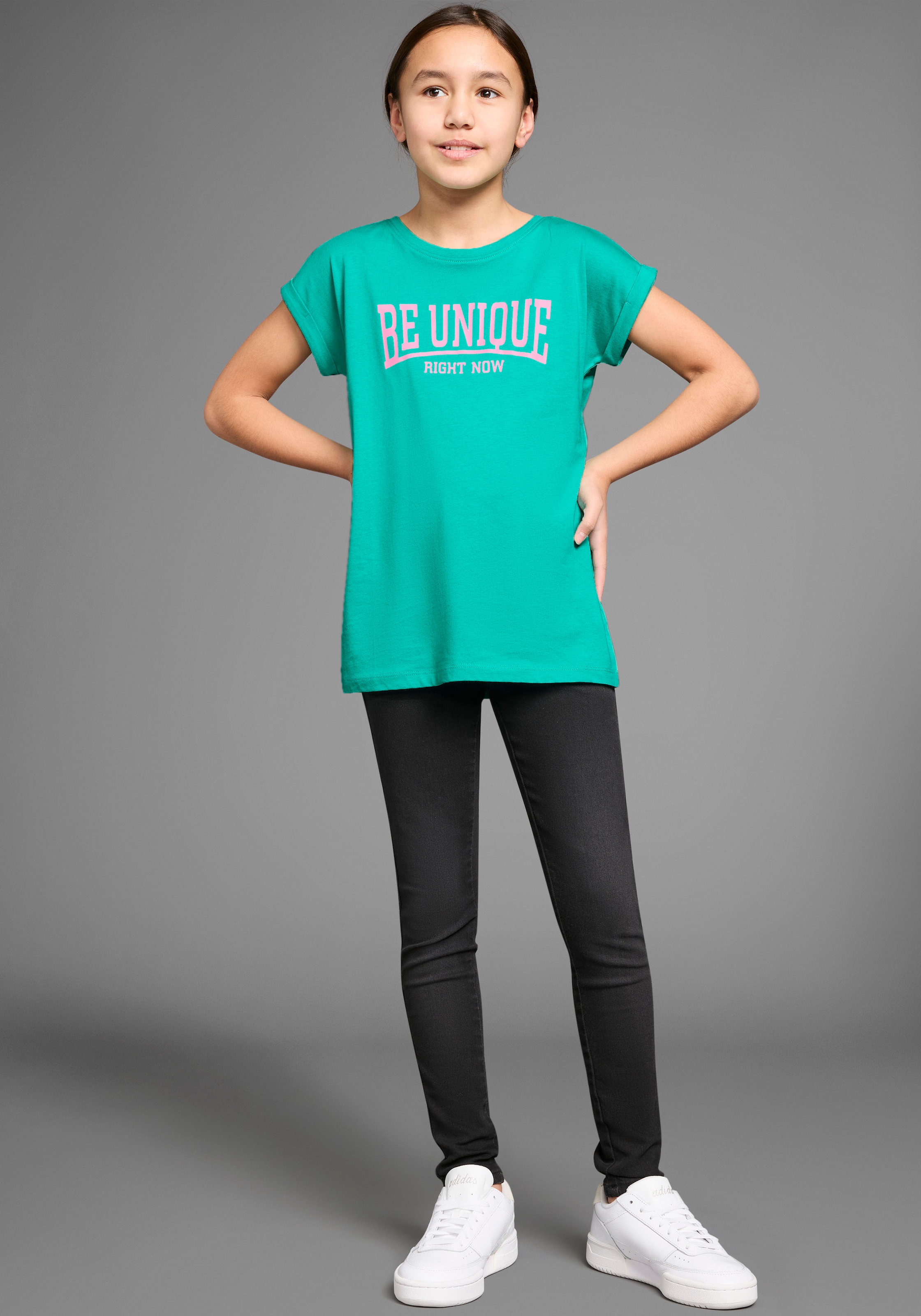 KIDSWORLD T-Shirt »Be unique - right now«, kurzärmelig, bedruckt, Rundhalsausschnitt