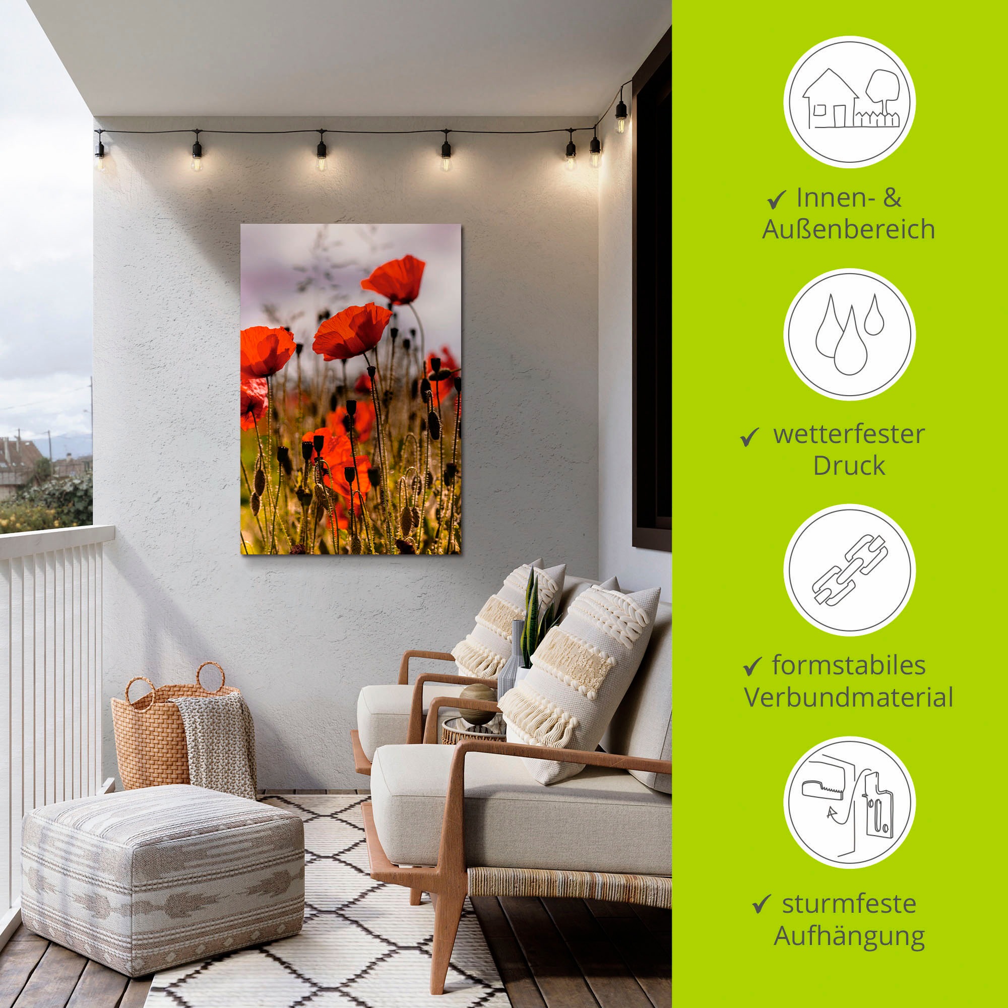 Artland Wandbild »Mohnblumen im Morgenlicht«, Blumenwiese, (1 St.), als Alubild, Outdoorbild, Leinwandbild, Poster in verschied. Größen