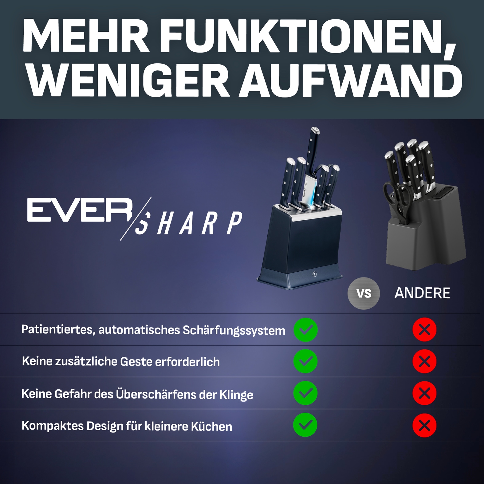 Tefal Messerblock »EverSharp Pro« 2 Stk. selbstschärfender Messerblock, Klinge aus deutschem Edelstahl