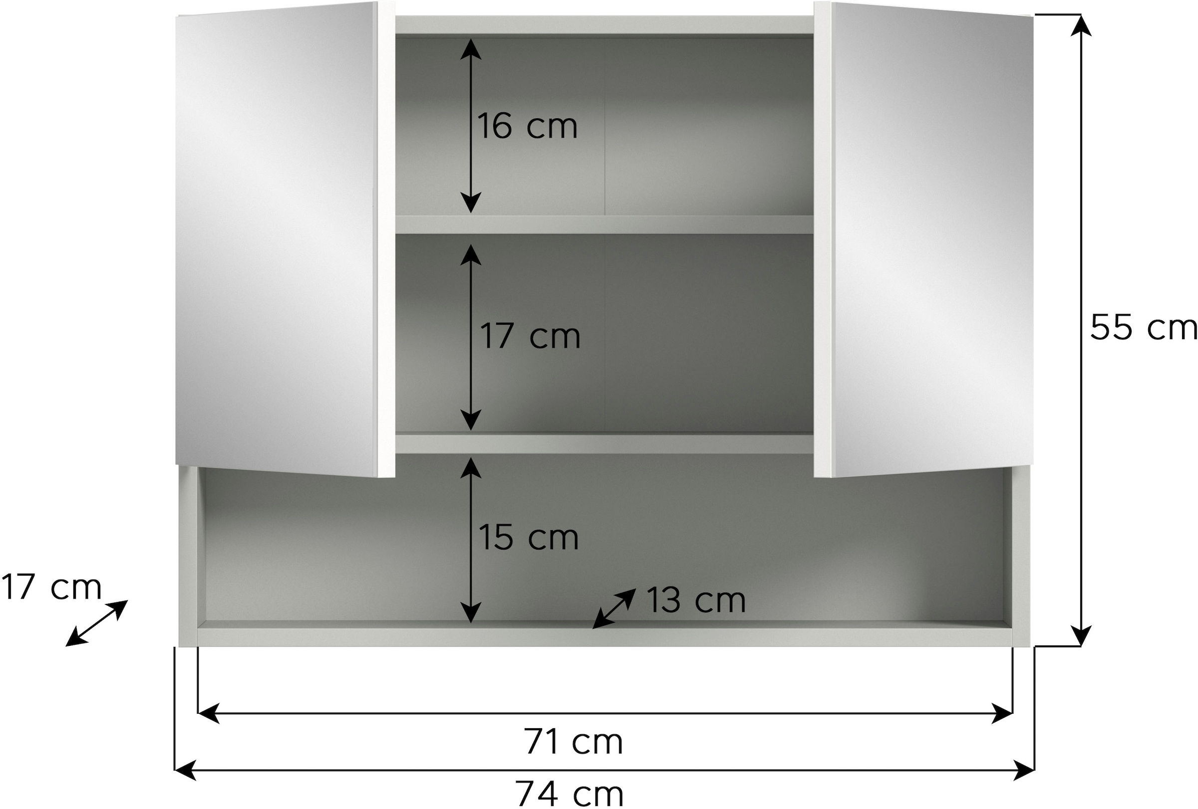 welltime Spiegelschrank »Calcio, Breite 74 cm, 2 Spiegeltüren, 1 Einlegeboden, 3 Fächer«, Badschrank, Bad-Möbel, Badezimmer