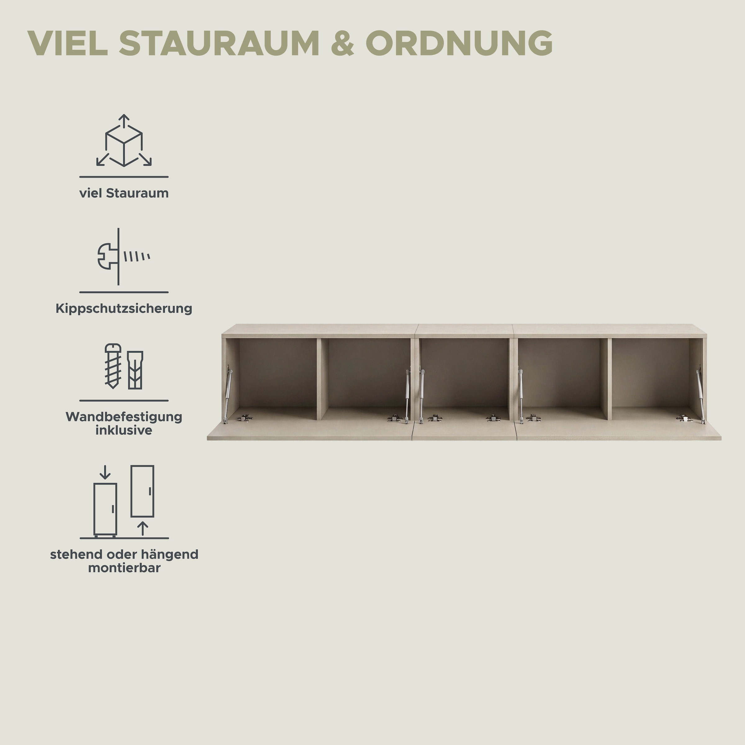 OTTO home Lowboard »SPIAGGIA, 3-teiliges Set, Breite 225cm, stehend & hängend montierbar« TV-Möbel, TV-Schrank, TV-Lowboard, Mediaboard