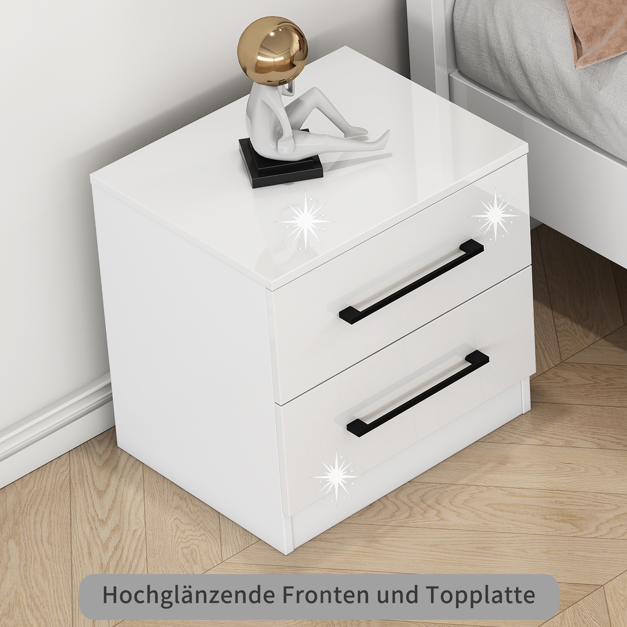 OTTO home Nachtkommode »Sylt Bestseller, 2 Schubladen mit viel Stauraum – Ordnung & Eleganz.« Spar-Set, modernes Hochglanz Nachtschrank Set (2 Stück) Stilvolles Design, 2 Stk. tlg. Nachttisch Bestseller Beistelltisch Kommode
